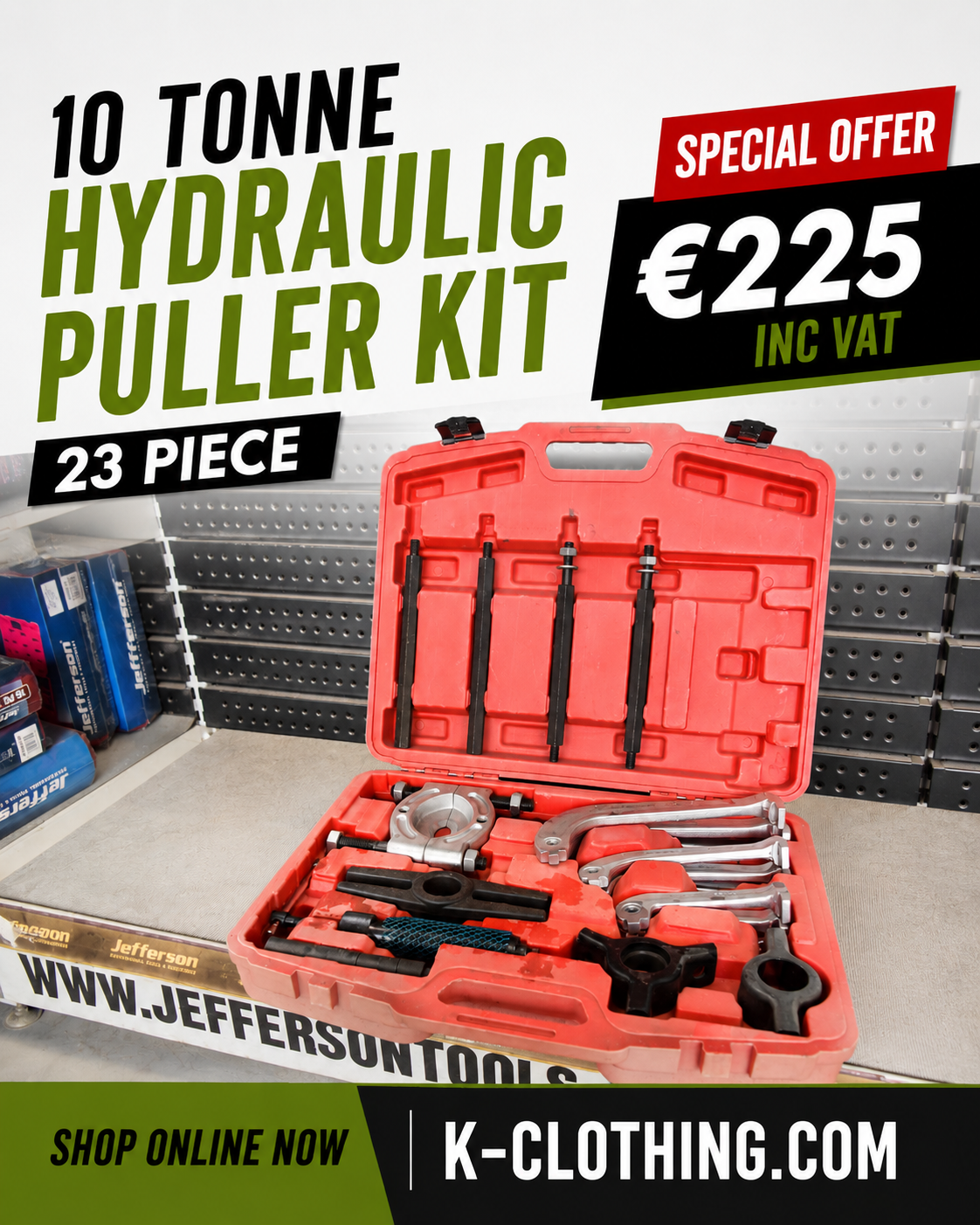 10 Tonne Hydraulic Puller Kit - 23 Piece