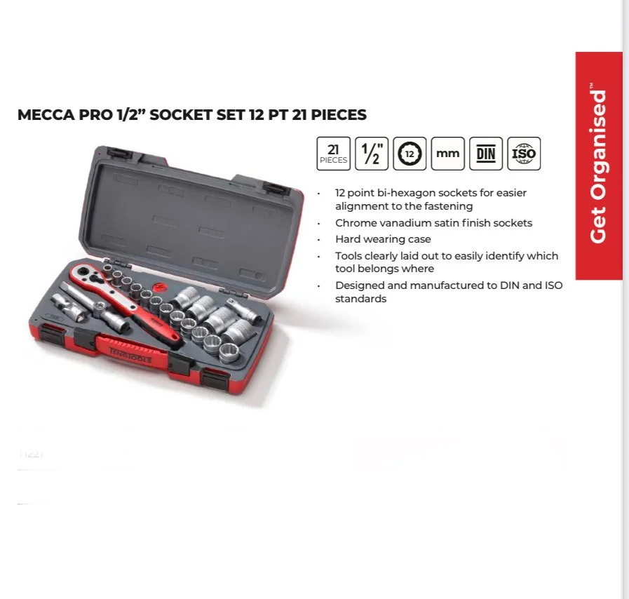 TENG TOOLS 1/2” socket set 21 piece