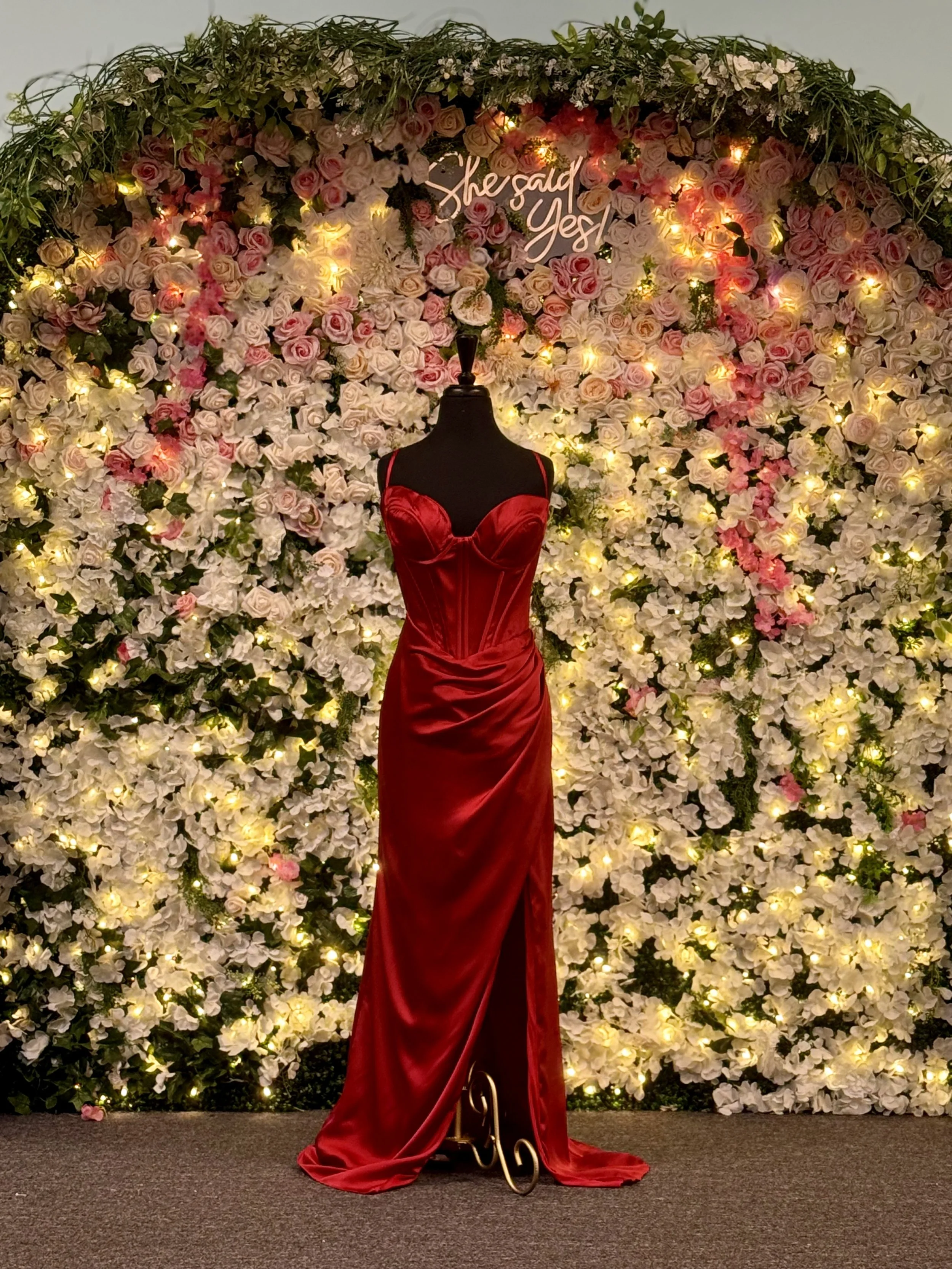 Red Strapless Sweetheart Slit Gown