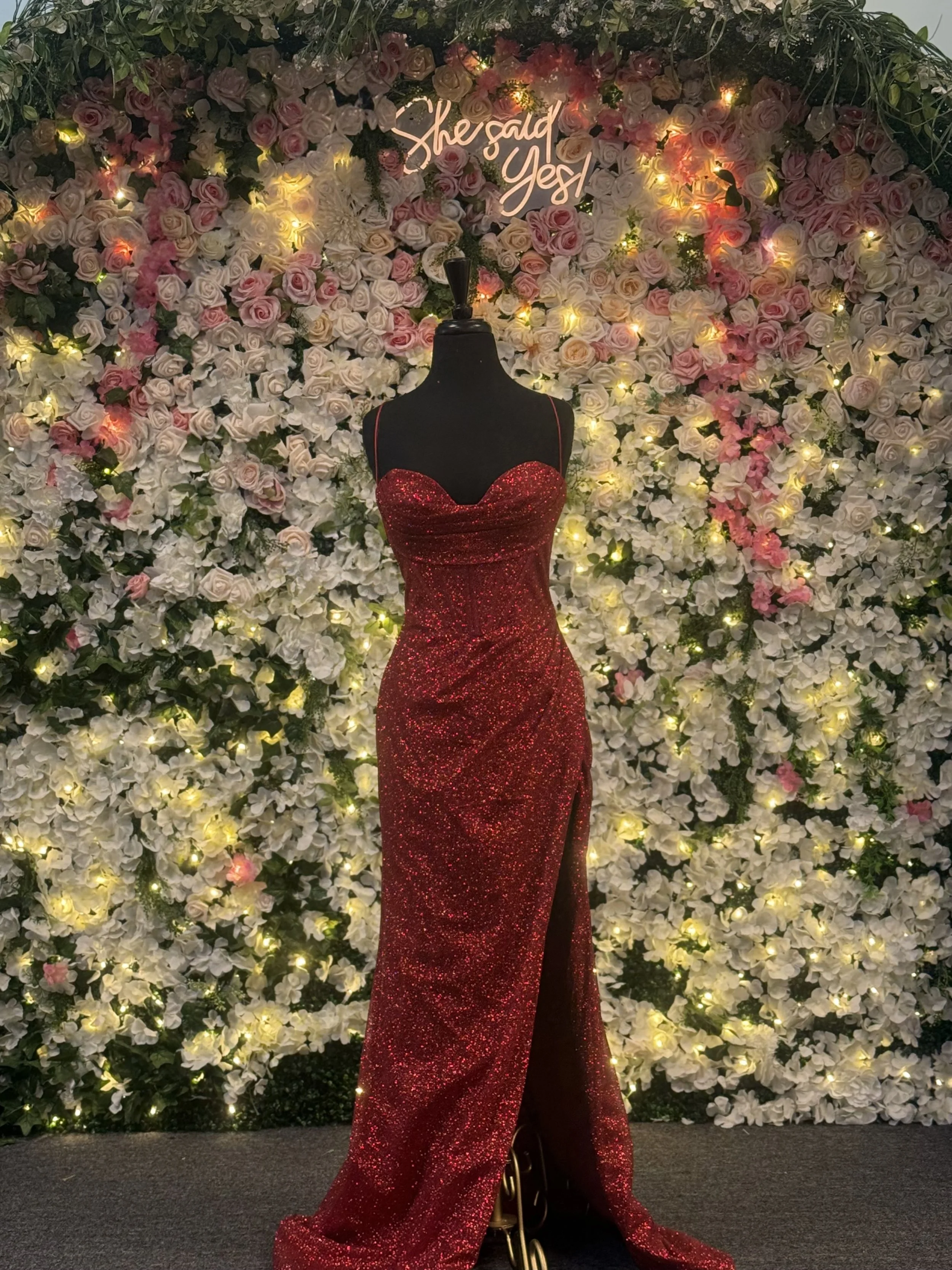 Red Sparkle Fitted Corset Prom Dress