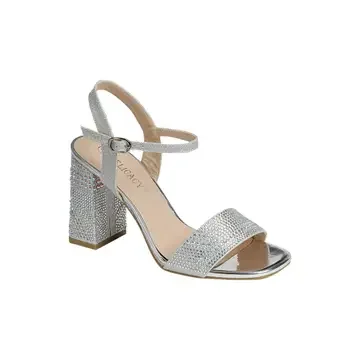 Venice Silver Rhinestone Block Heel