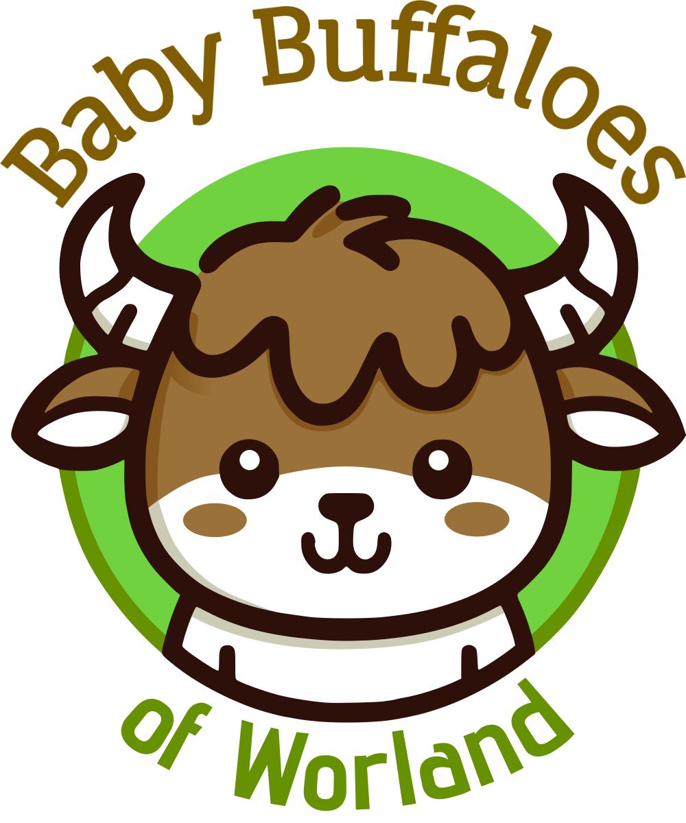 Drawing of a stylized baby buffalo surrounded by the text 'Baby Buffaloes of Worland'