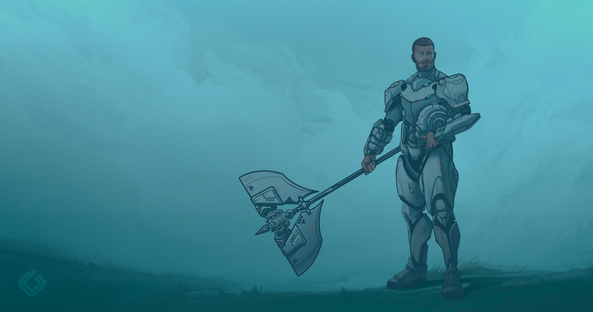  Research played a pivotal role in shaping the painting's narrative and visual elements. I delved into the lore of sci-fi worlds, drawing inspiration from iconic armor designs while infusing them with a sense of lived-in authenticity. The choice of w