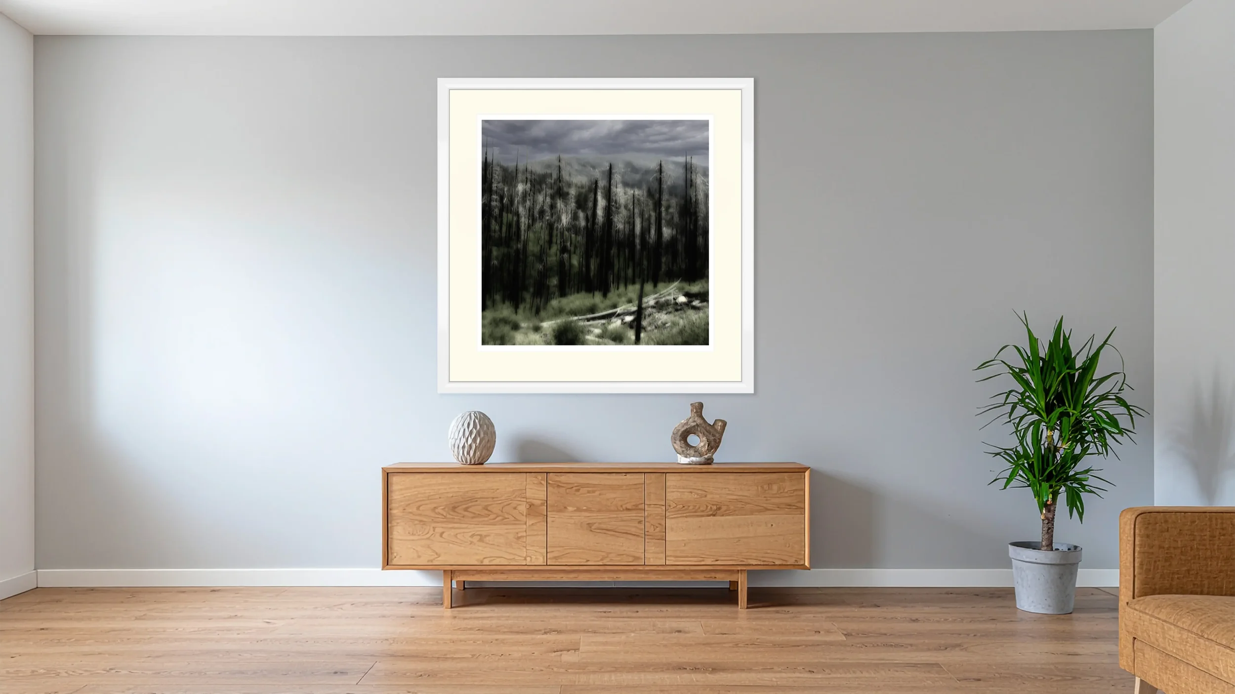 _JP76156-Burned Woods Yosemite - weißer Rahmen - im Raum.webp