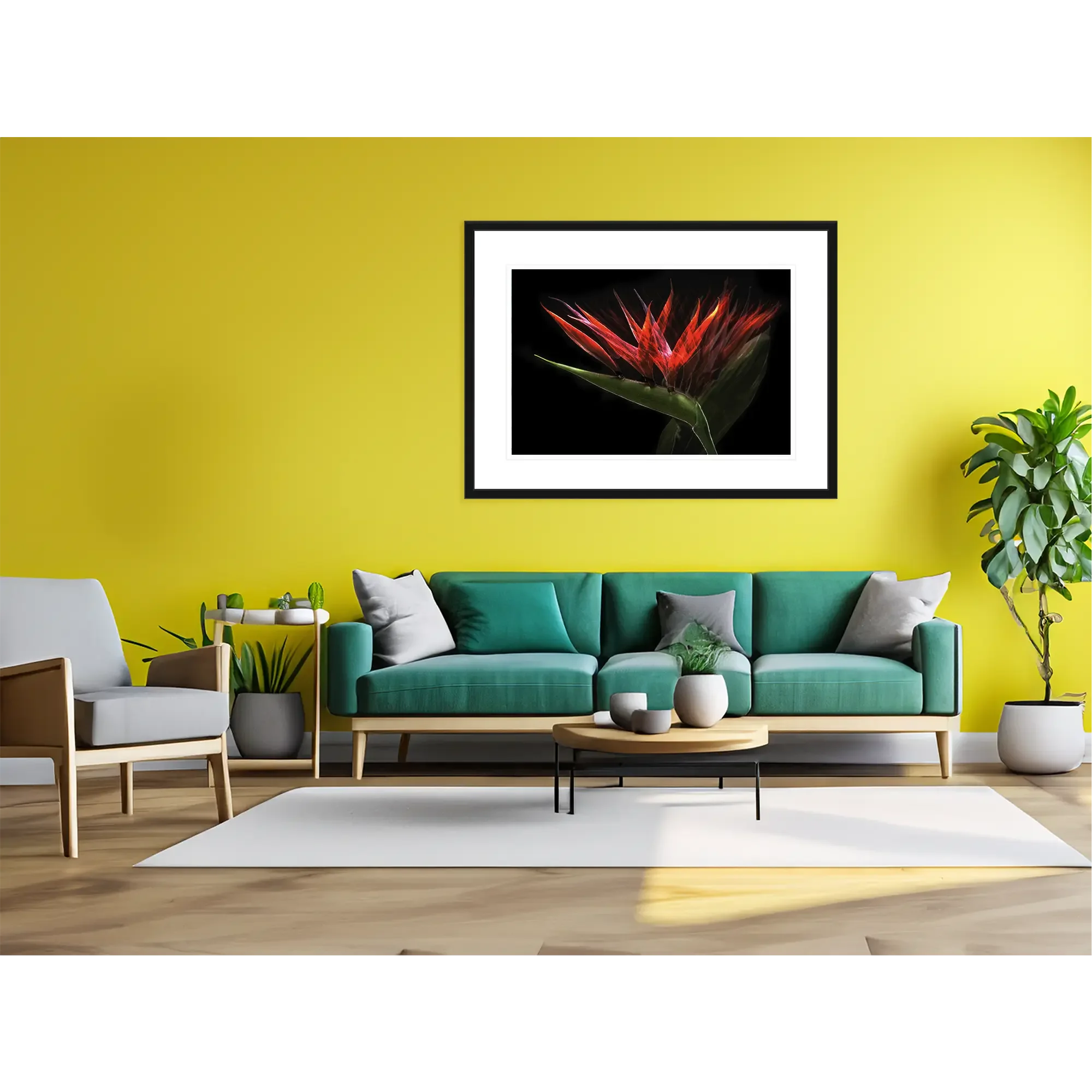 Seidenblume2912 - schwarzer Rahmen - im Raum.webp