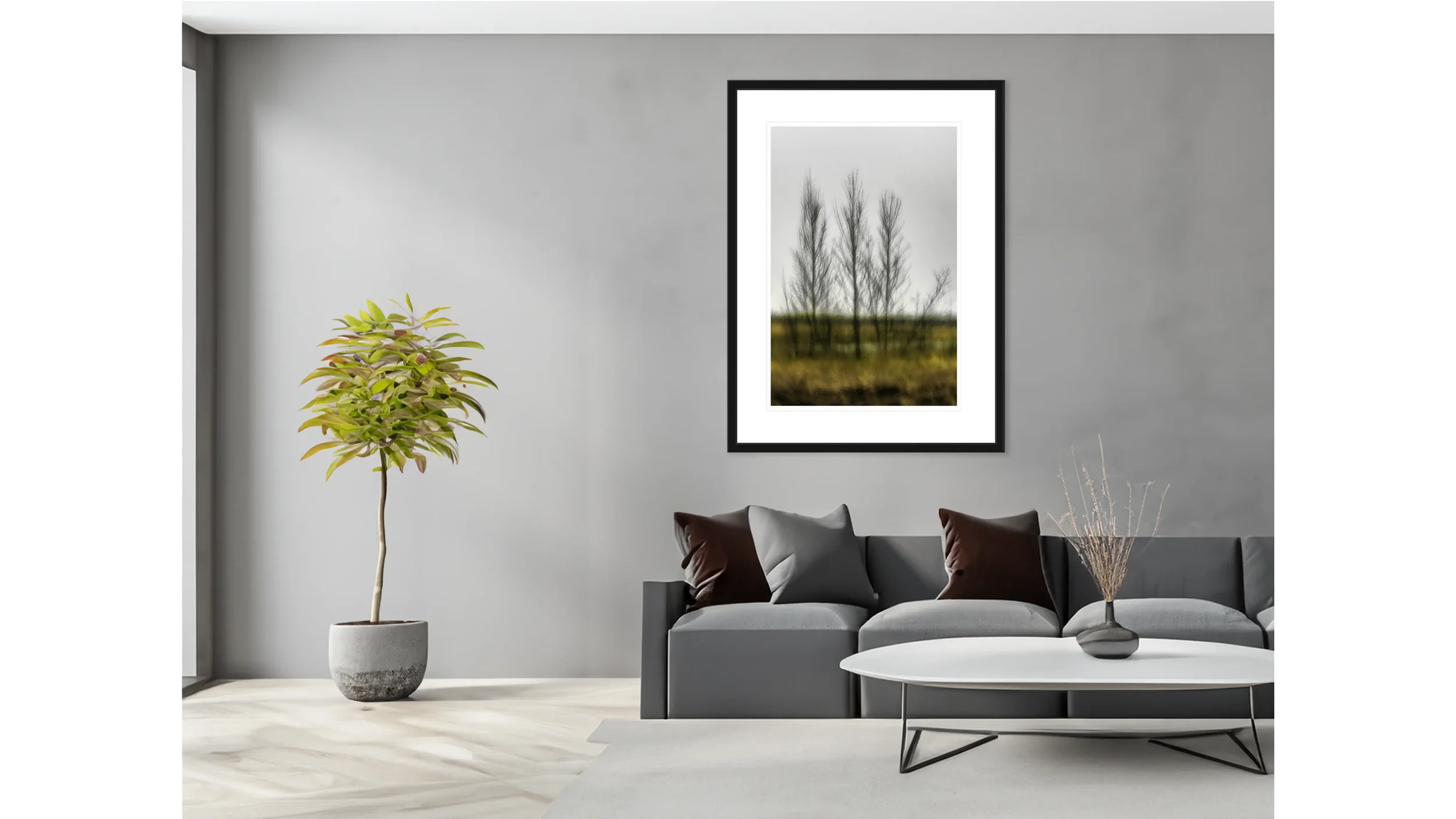_JP60901-Drei Bäume - schwarzer Rahmen - im Raum.webp