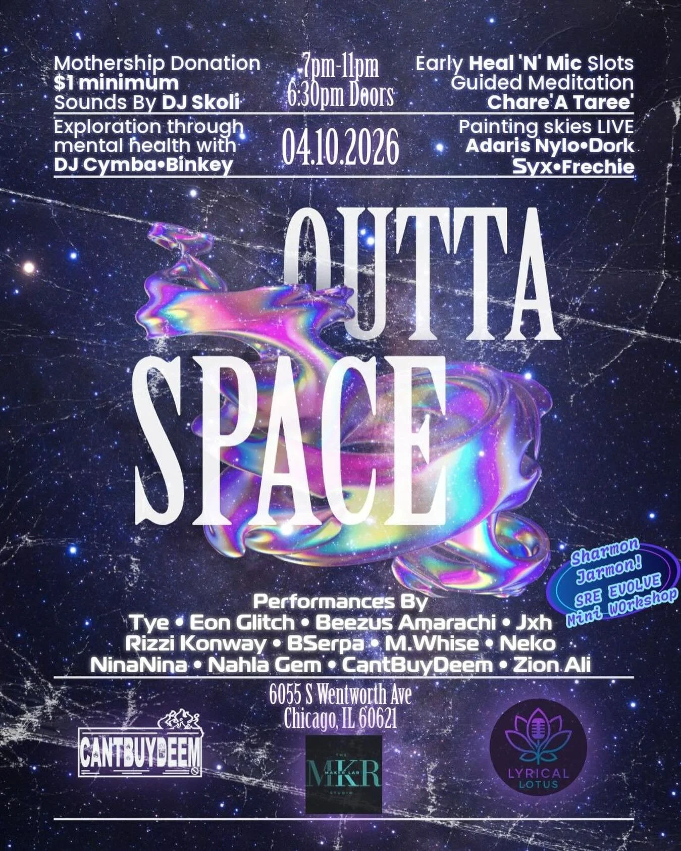 Catch me here April 10th for an amazing performance! 

&ldquo;We&rsquo;d like to invite you to journey with us &ldquo;Outta Space&rdquo;.

An ode to all who&rsquo;ve ever felt out of place. We&rsquo;ll be having mental health speakers and advocating 