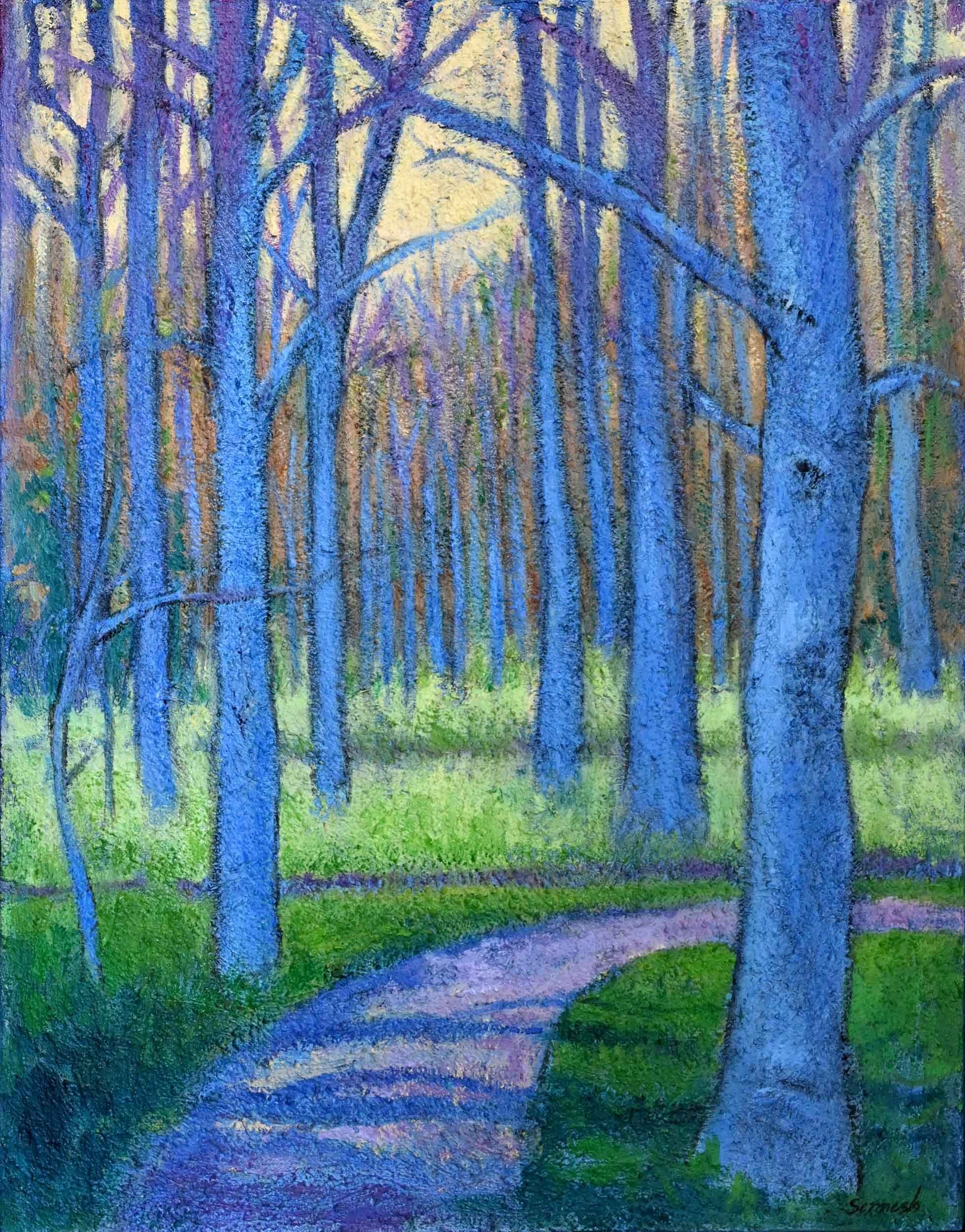 Poplars in Early Spring, acrylic on linen, 28"x 22"
