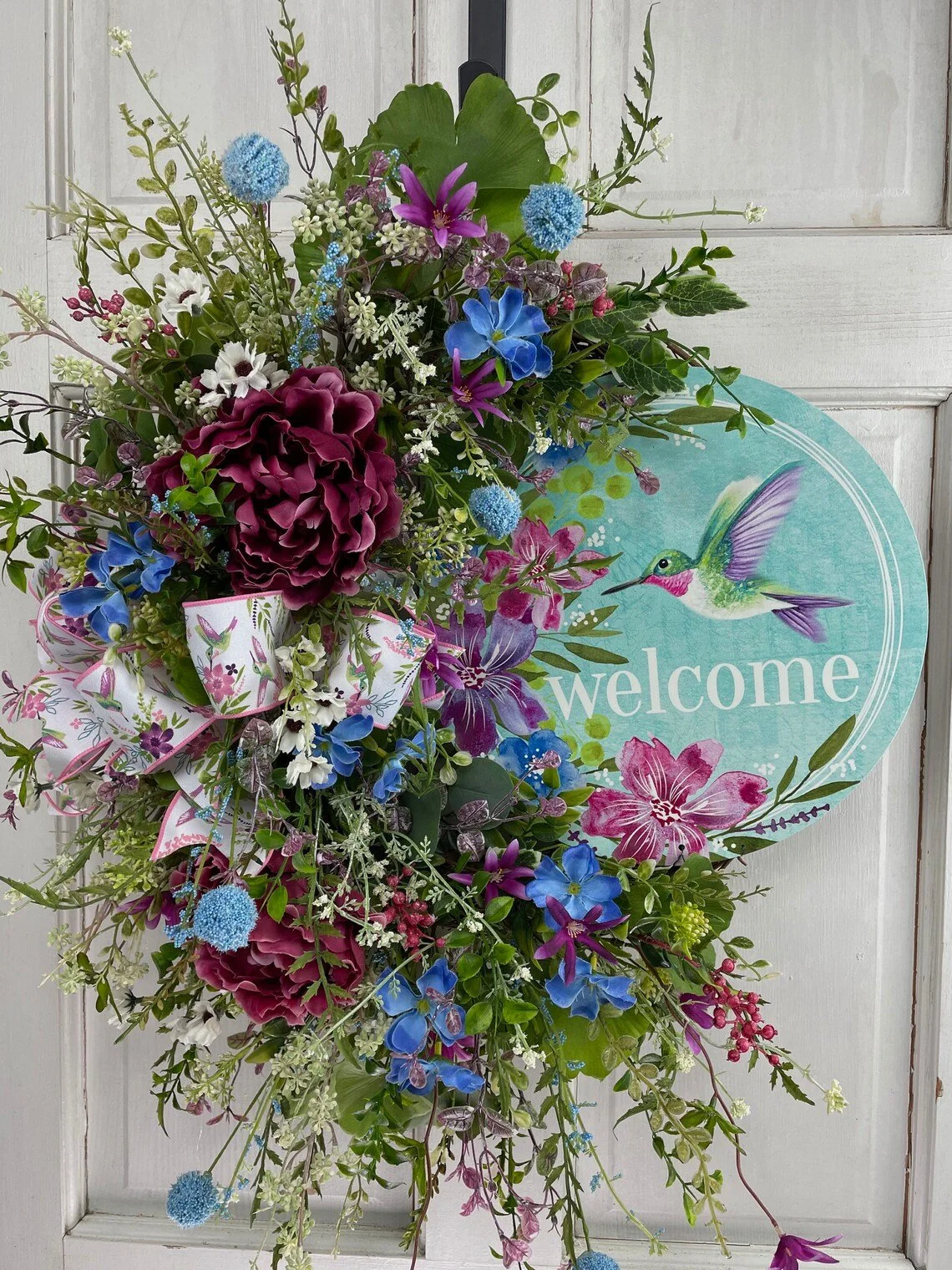 Easter Cross for Front Door, Pink and White Wall Decor with Faux Florals and Faux Berries