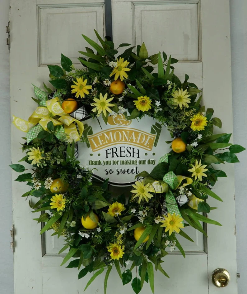 Lemon, Blueberry, Floral, Mixed Greenery Wreath, Oval Grapevine Wreath, Front Door Wreath, Everyday Wreath, Spring Summer Wreath