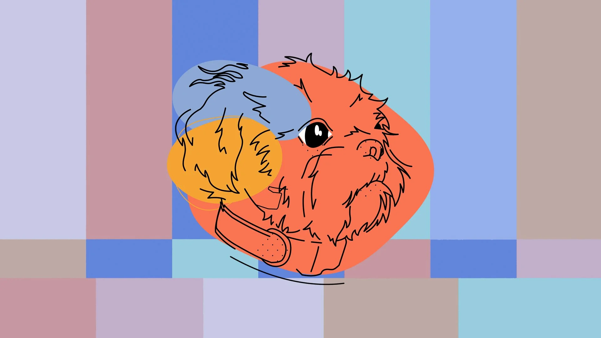 Abstract illustration of a dog with colorful geometric background