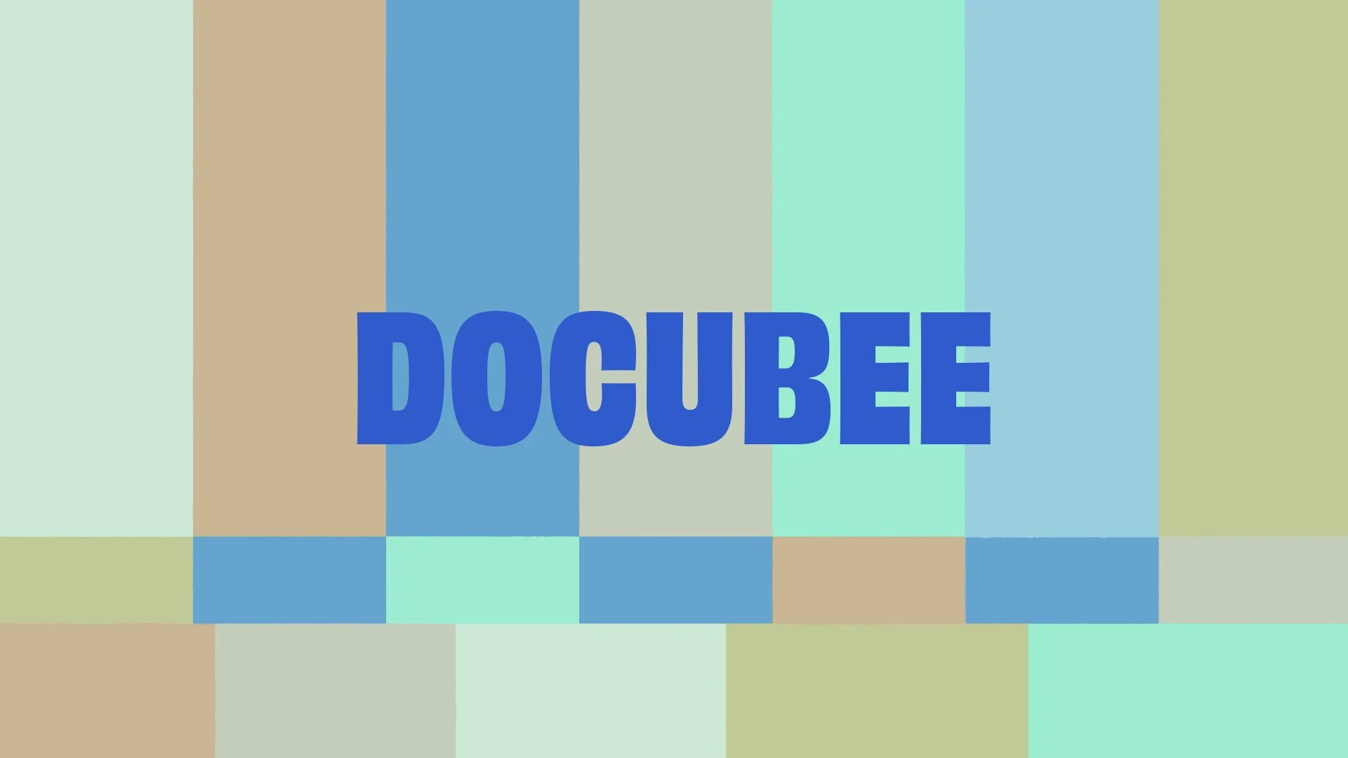 "DOCUBEE" text on a colorful geometric background with rectangles in various shades of blue, green, and beige.