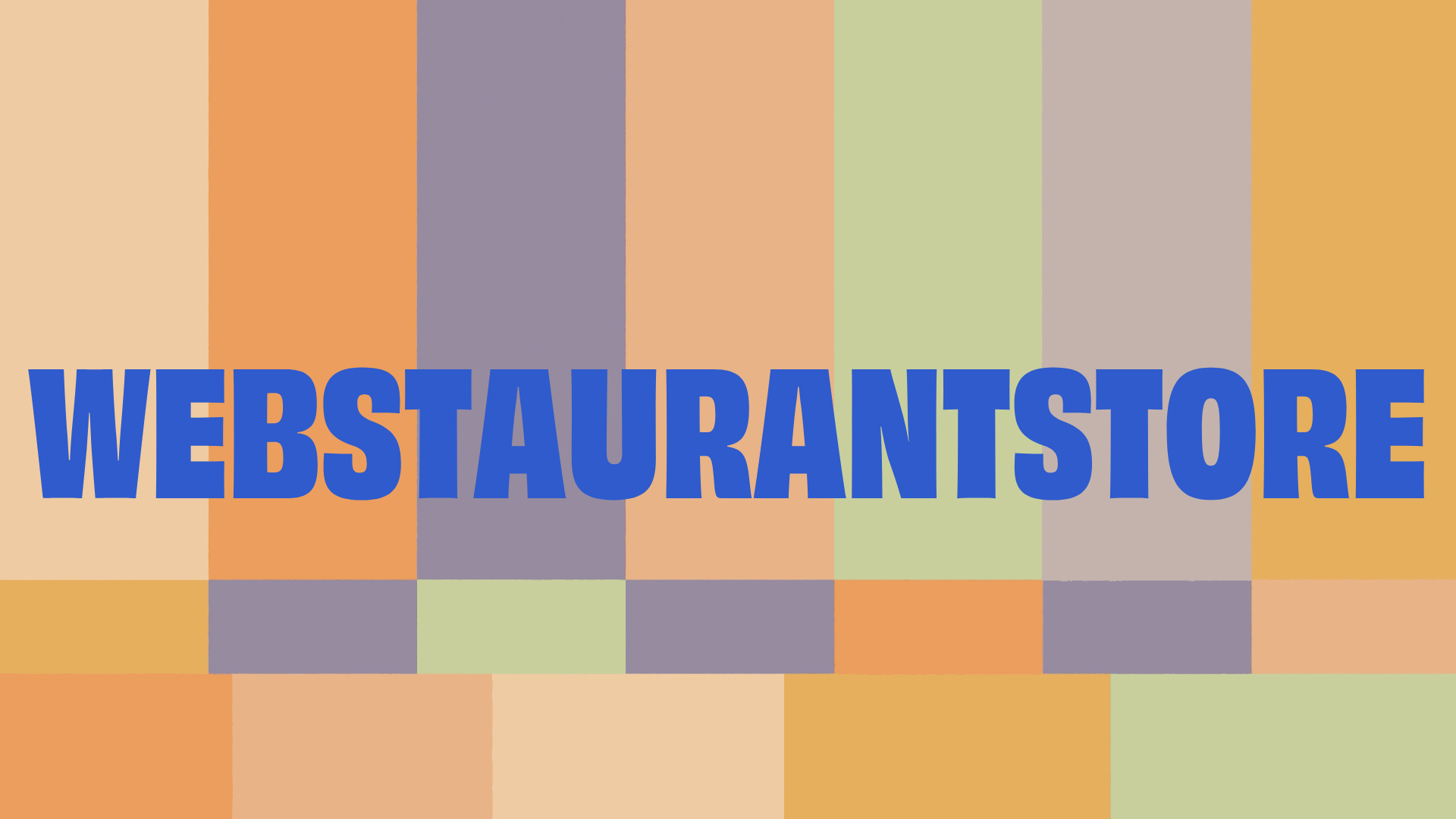 Colorful abstract design with the word "WEBSTAURANTSTORE" in bold blue letters on a multicolor striped background.