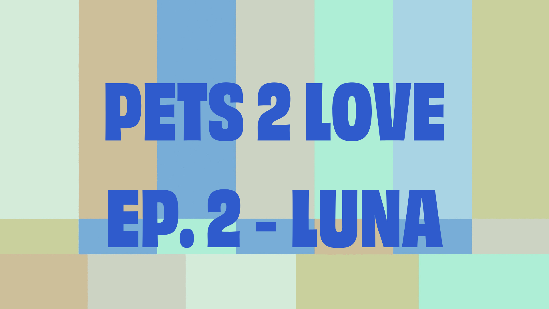 Text "Pets 2 Love, Episode 2 - Luna" on a colorful geometric background.