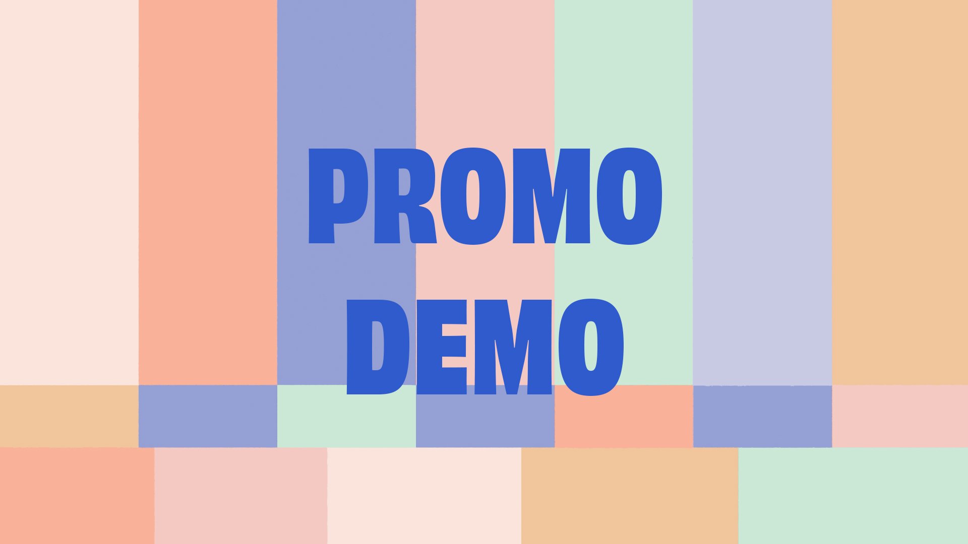 Colorful geometric background with the text 'PROMO DEMO' in bold blue letters.