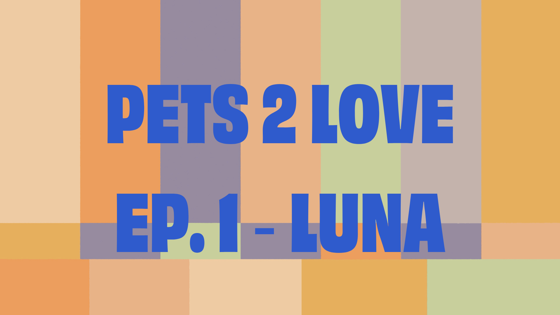 Text "Pets 2 Love, Episode 1 - Luna" on a colorful geometric background.