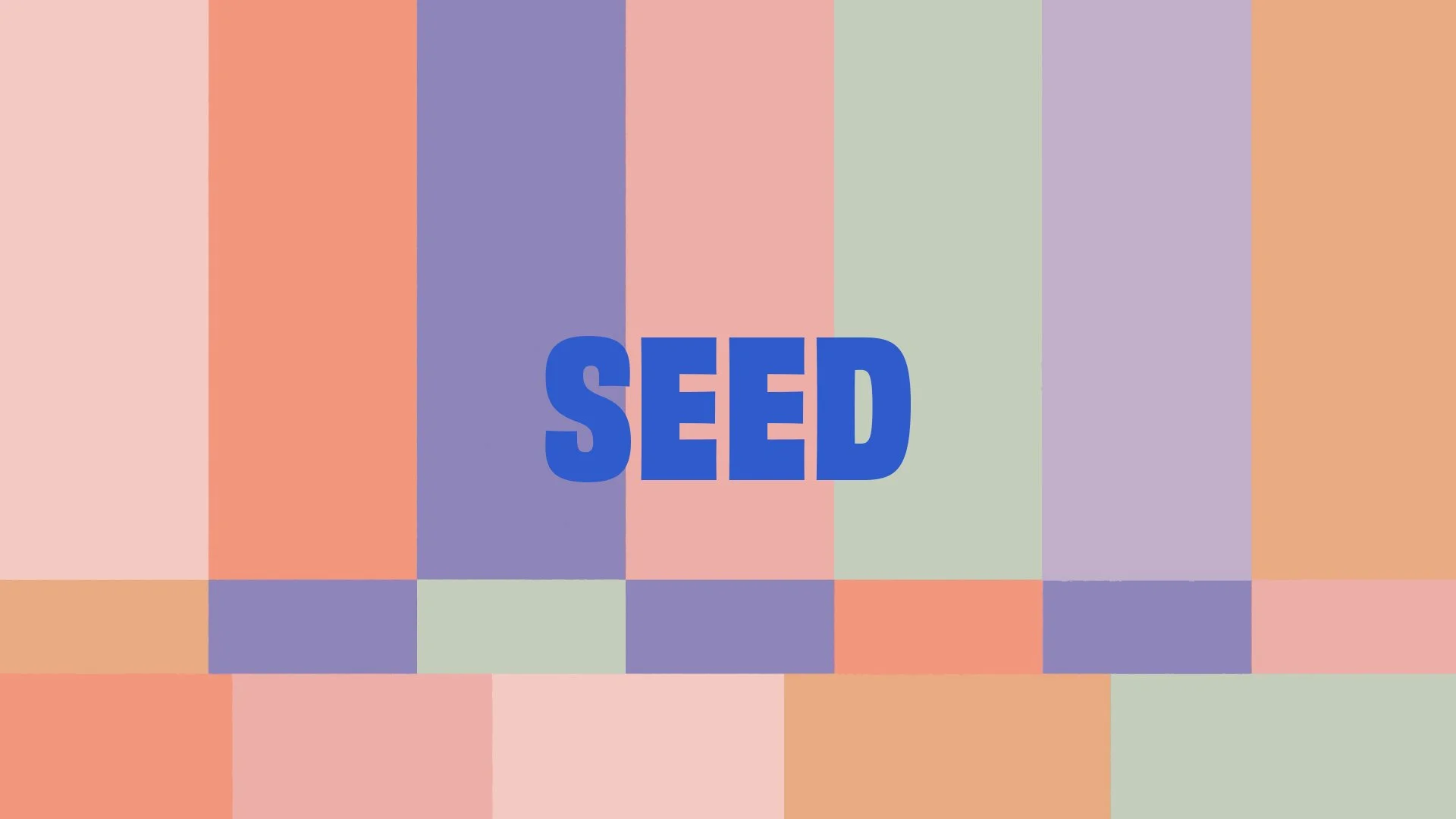 "SEED" text on colorful geometric pattern background.
