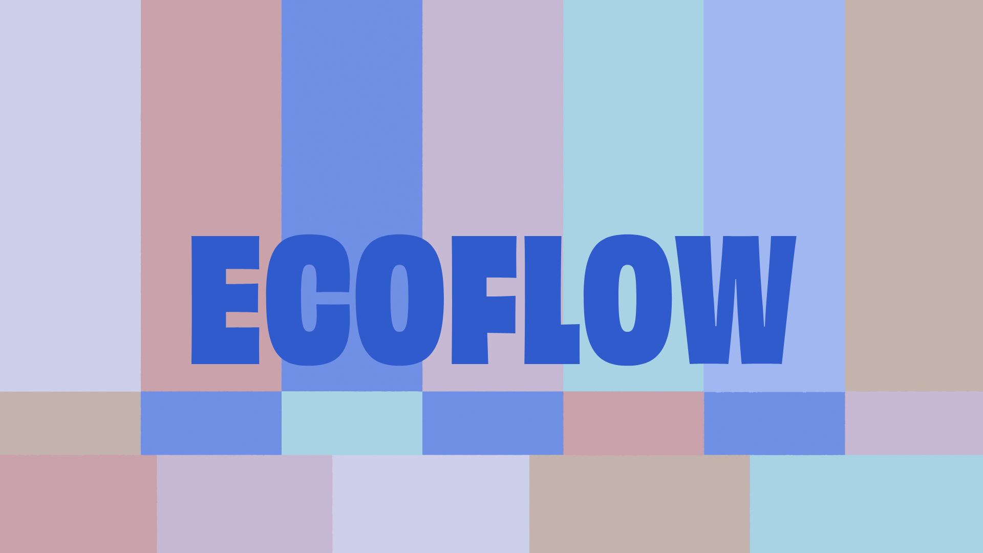 Colorful abstract design with the word "ECO FLOW" in bold blue letters on a multicolor striped background.
