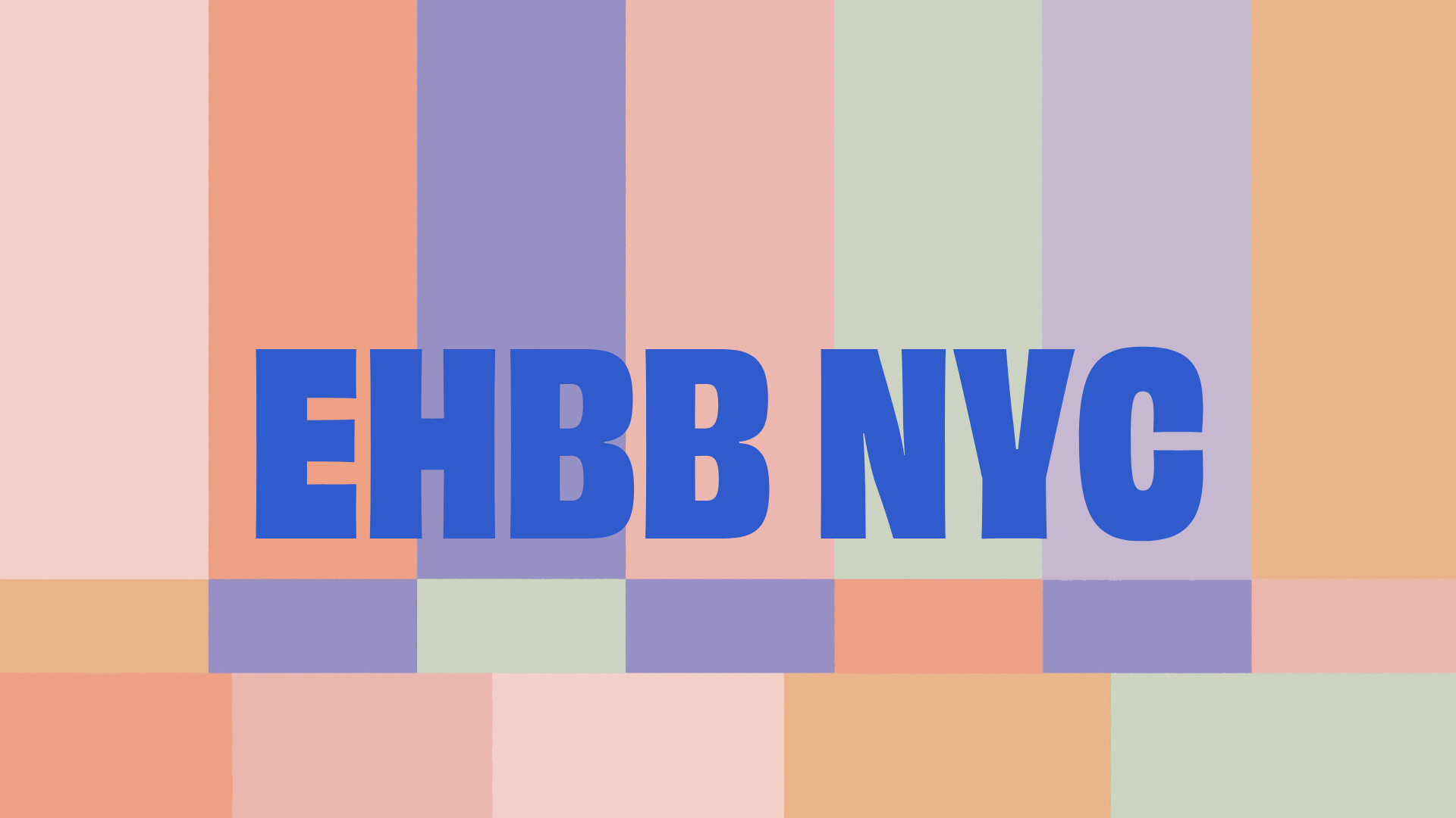 Colorful geometric background with the text 'EHBB NYC' in bold blue letters.