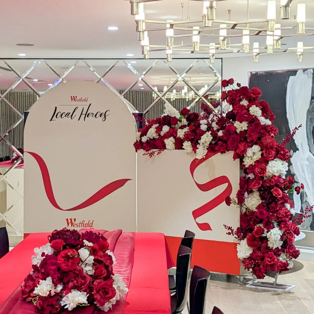 Local Heroes at Westfield 🌟

We partnered with select @westfield centres to deliver a bespoke event experience for their Local Heroes Announcements and Awards.

From oversized cheques to custom menus, floral arches to branded table runners&mdash;we 