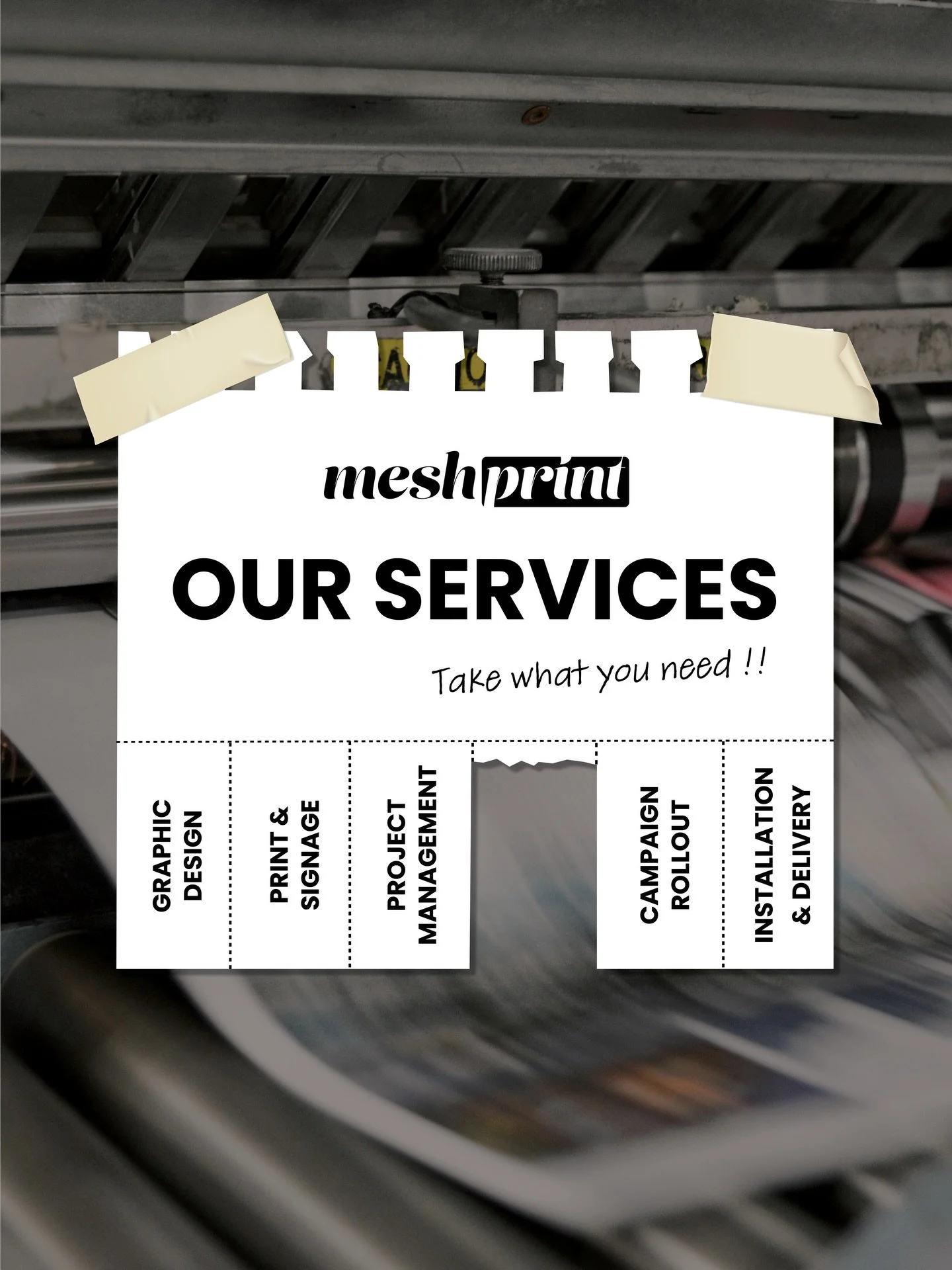 Take what you need ◡̈

From concept to completion, we've got you covered !!

Reach out to us at info@meshprint.com.au 

We&rsquo;re here to help YOU

@meshprint_ 

#MeshPrintau #PrintandSignage #GraphicDesignServices