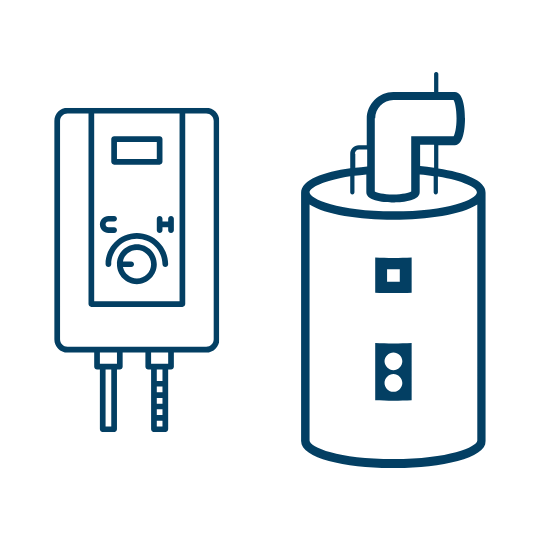 Icon of a tankless water heater and a tank water heater