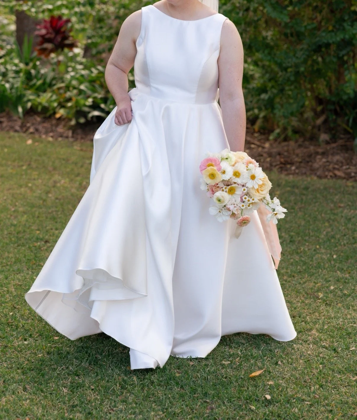 Custom Boat Neck Mikado Satin Gown by The Bridehouse Bulimba