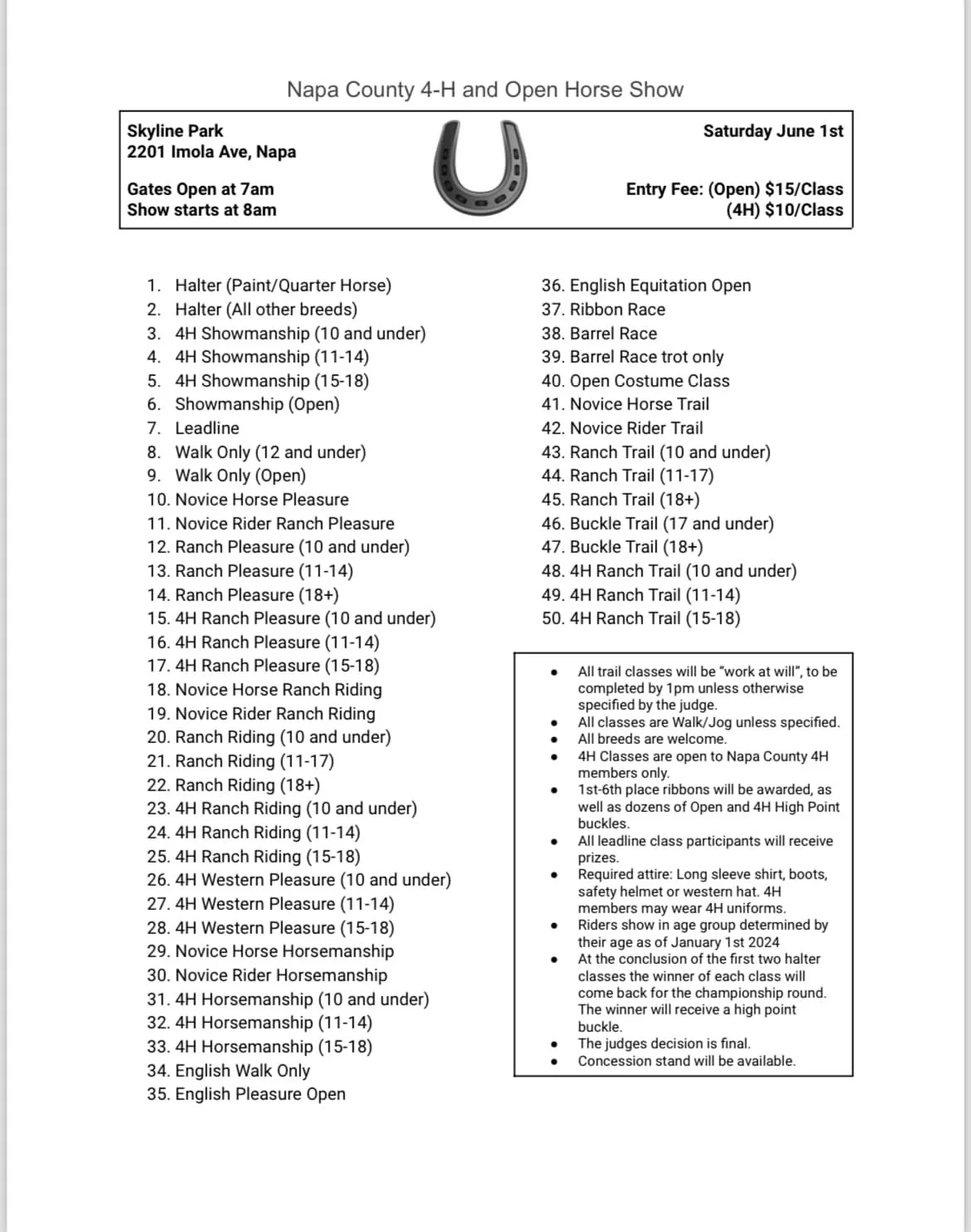 2024 Class List Napa County 4H And Open Horse Show 2024-class-list-napa-county-4h-and-open-horse-show
