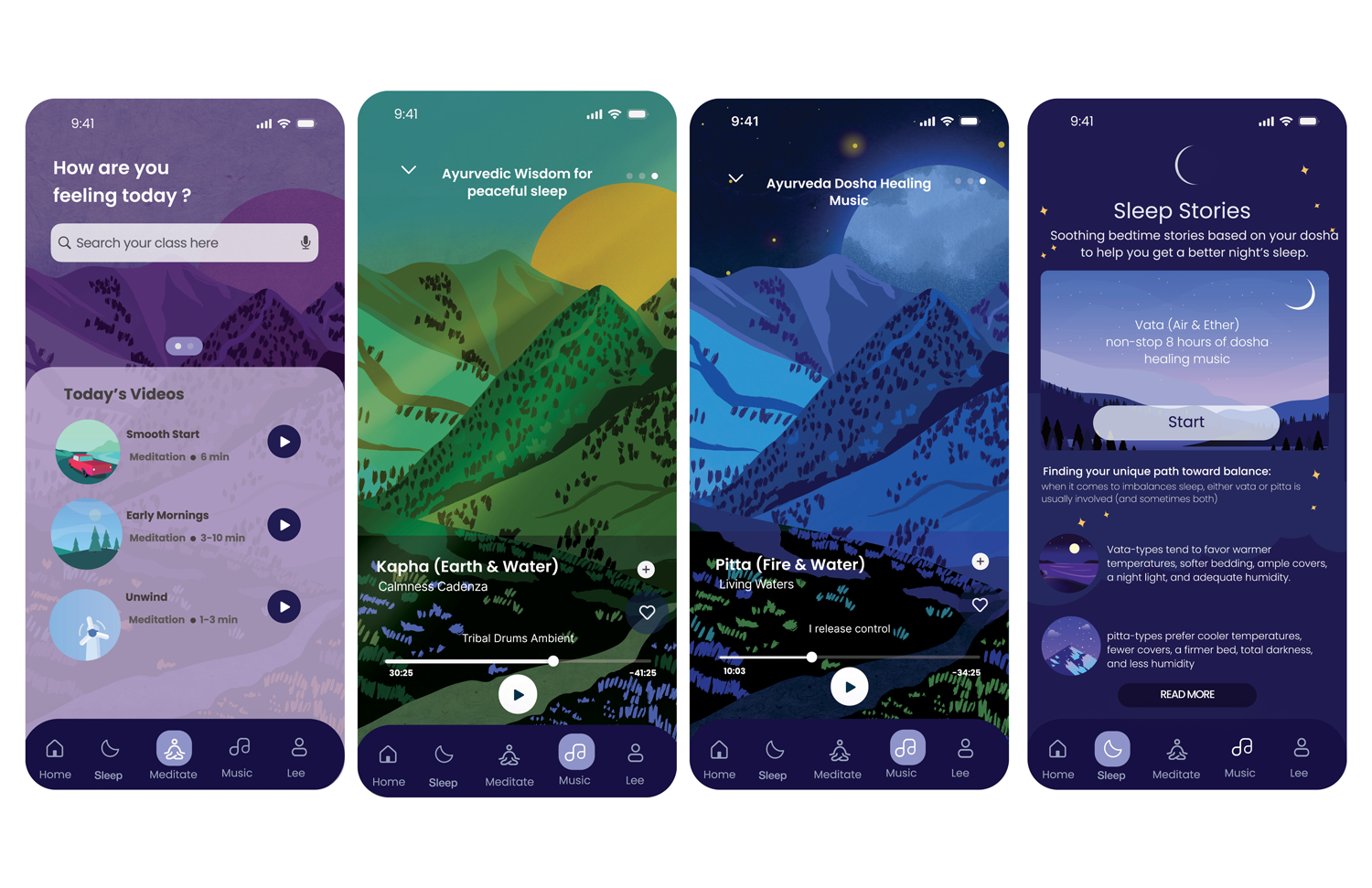Dosha Flow app screens