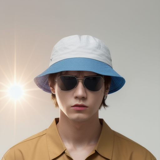 00011-4180729084-Angry white anime character with theoretical sunglasses, blue bucket hat, tan shirt with light coming from everywhere.png