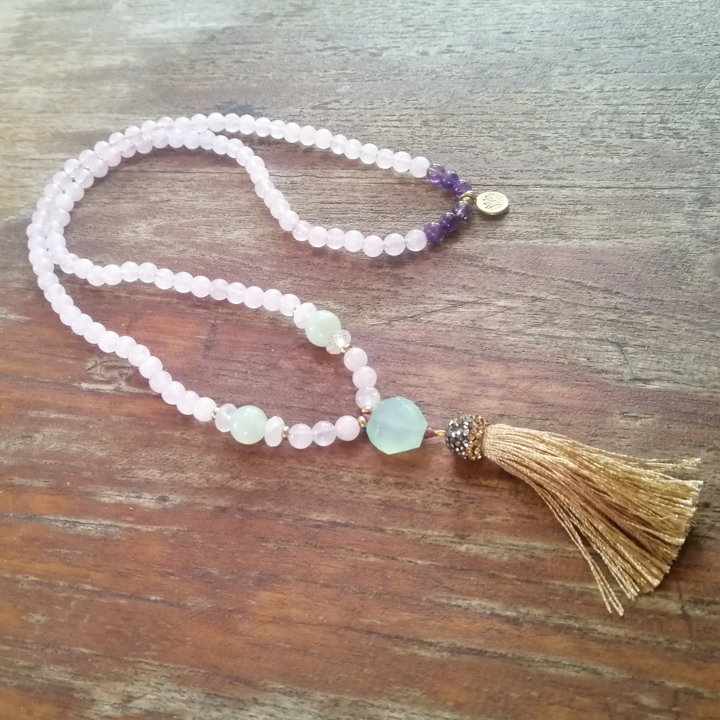 Rose Quartz with Chalcedony Mala