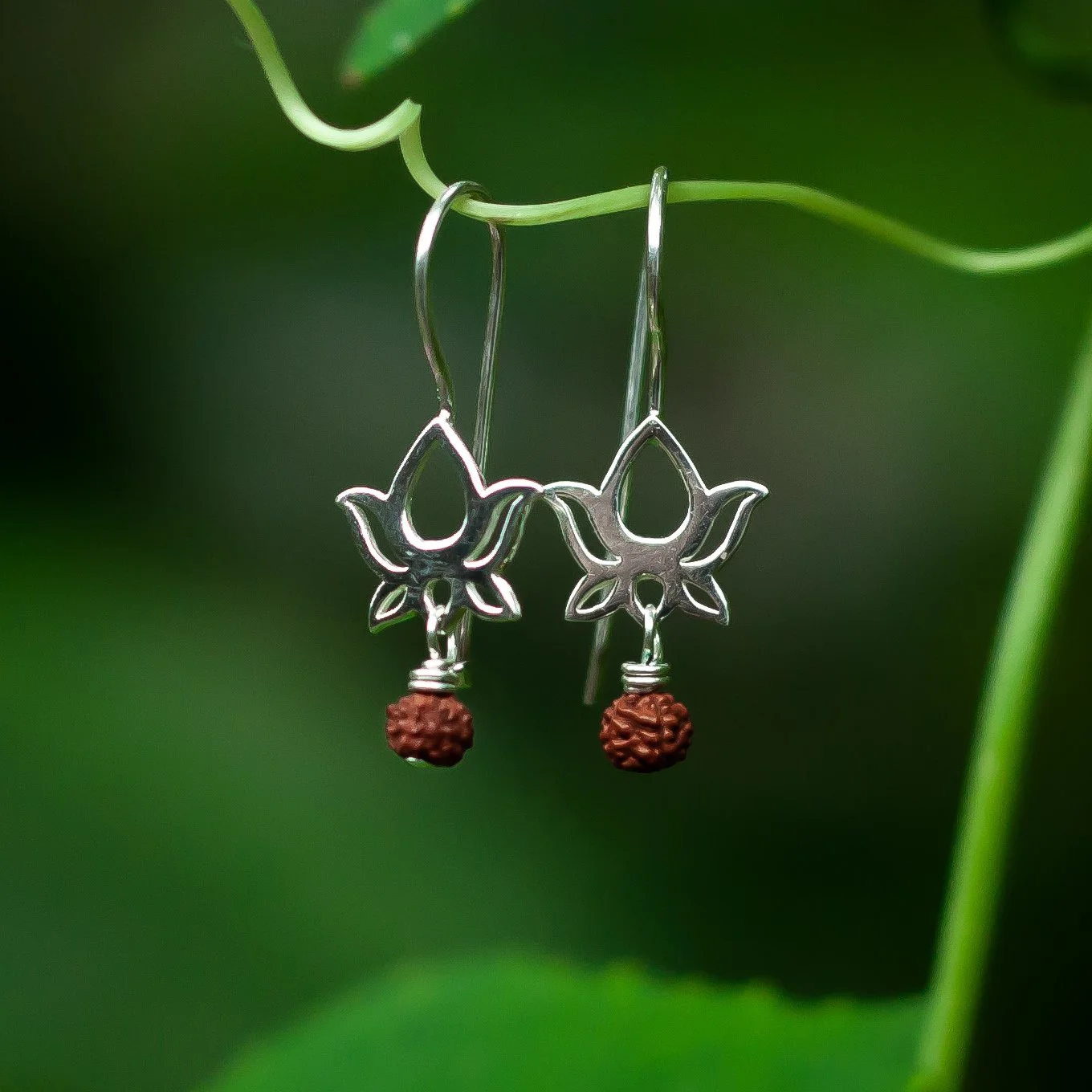 Simple Lotus and Rudraksha Earrings