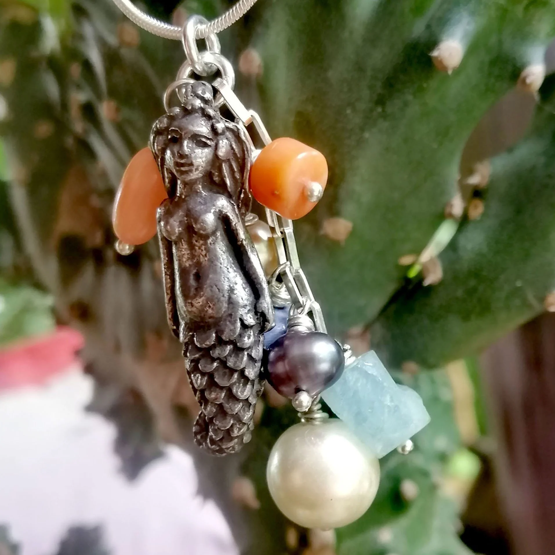 Mermaid Pearl and Coral Charm