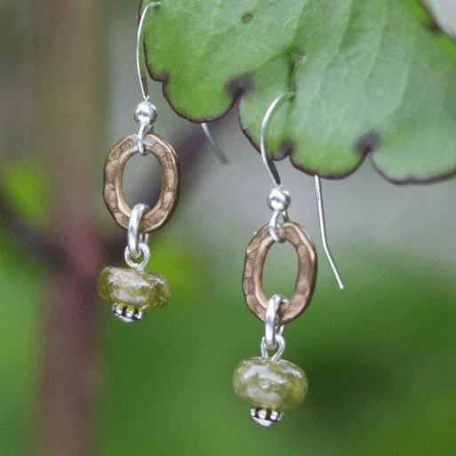 Green Garnet and Brass Earrings
