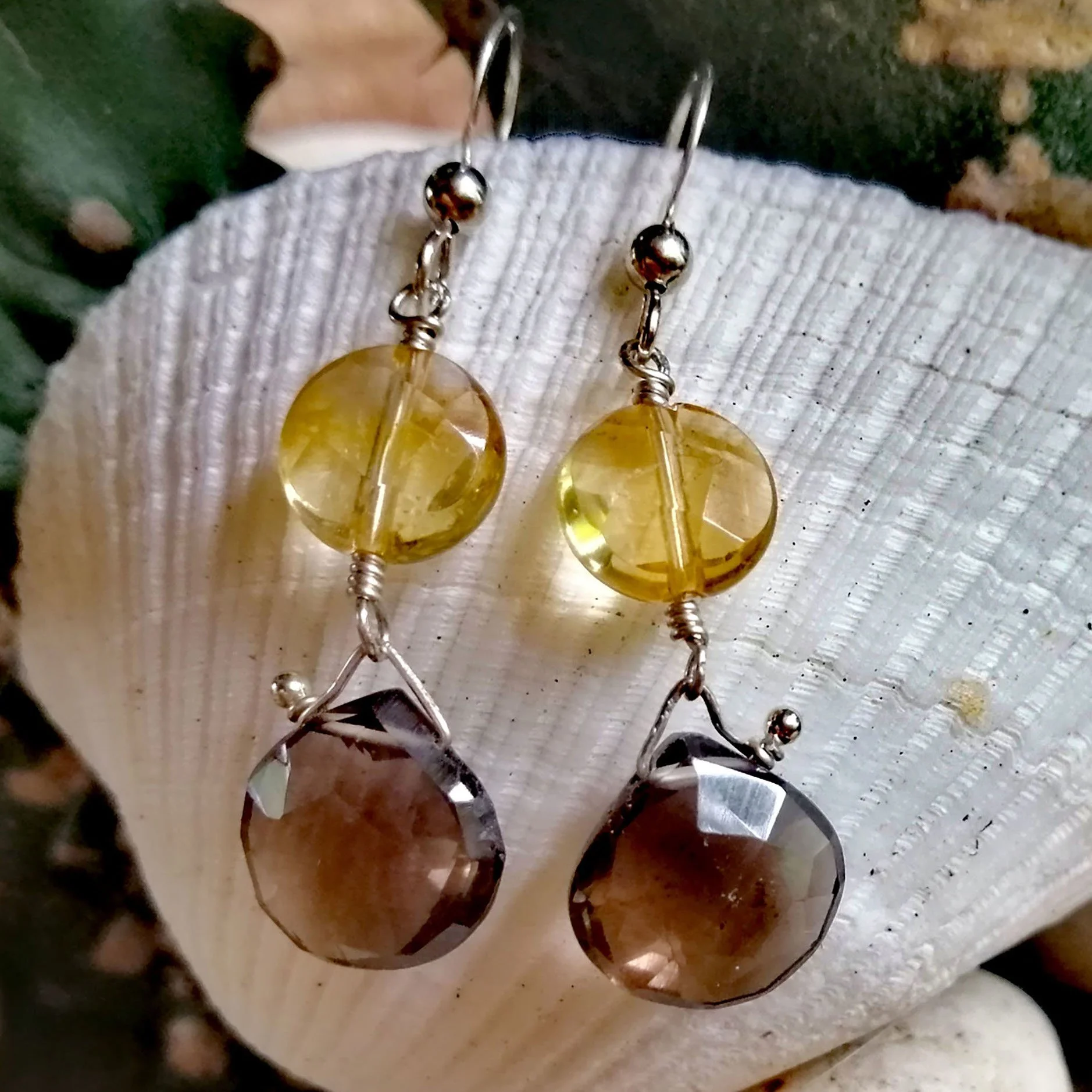 Citrine and Smoky Quartz Earrings