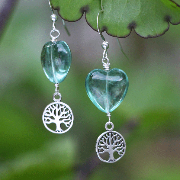 Fluorite and Tree of Life Earrings