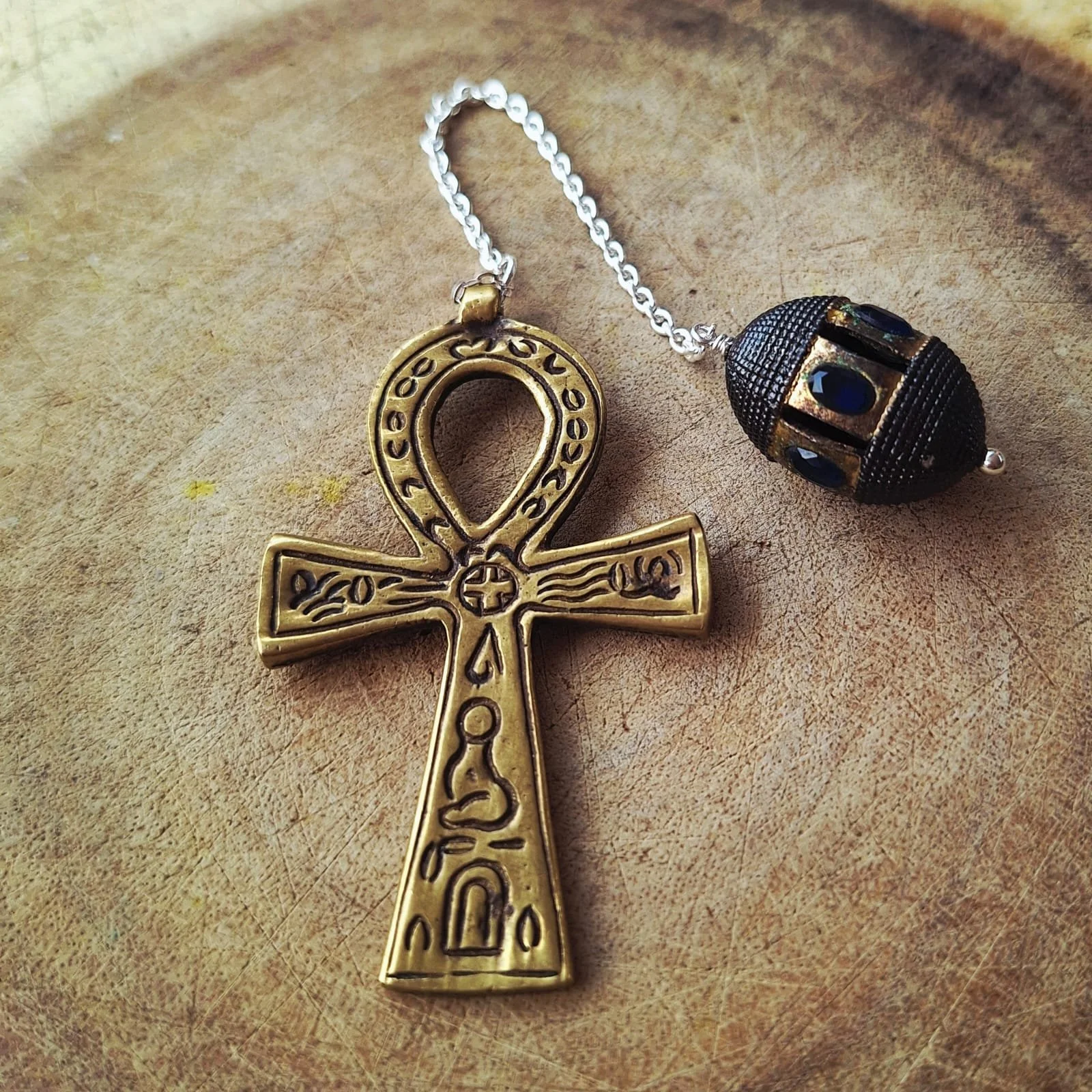 Brass Ankh and Vintage Bead