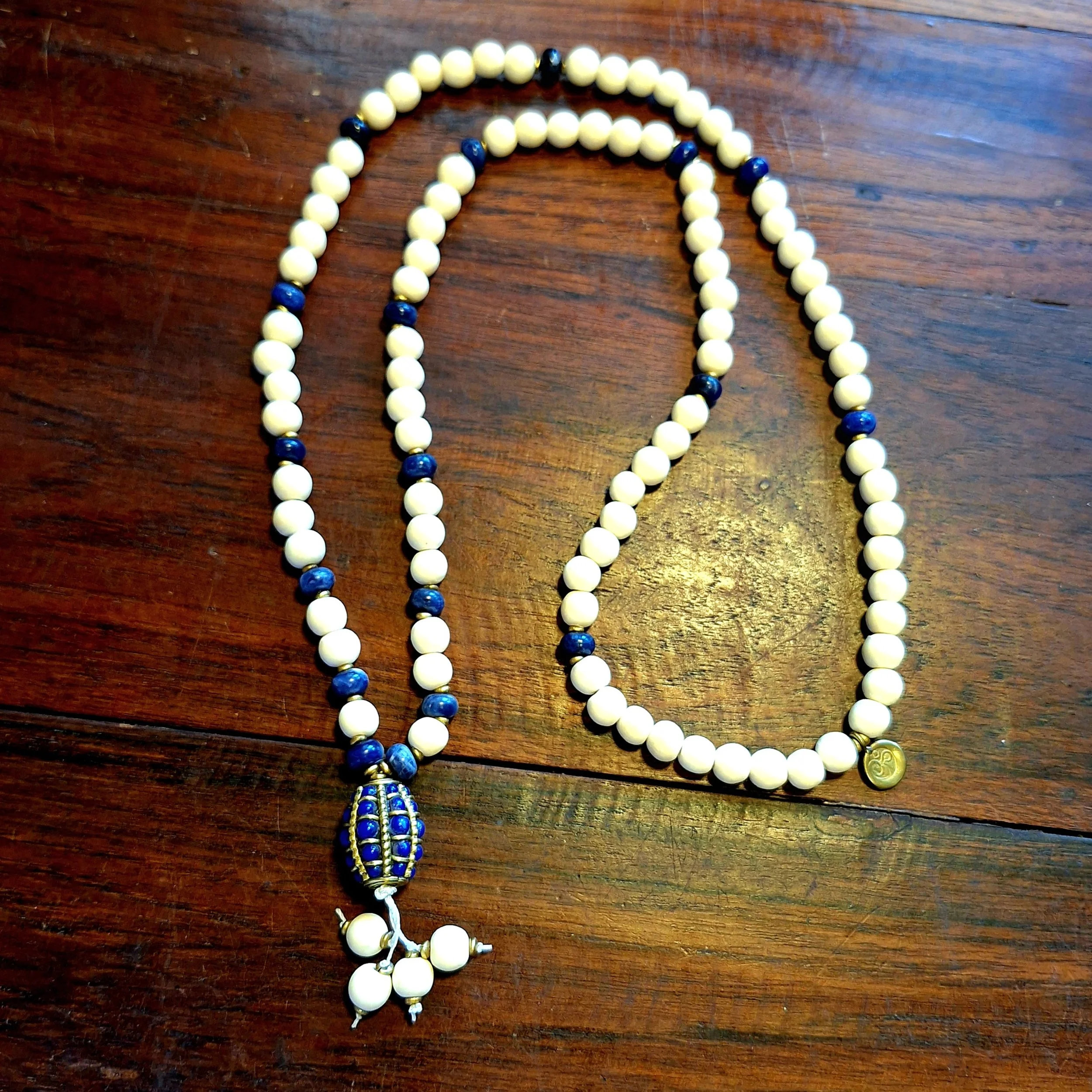 Lapis Lazuli with Whitewood Mala