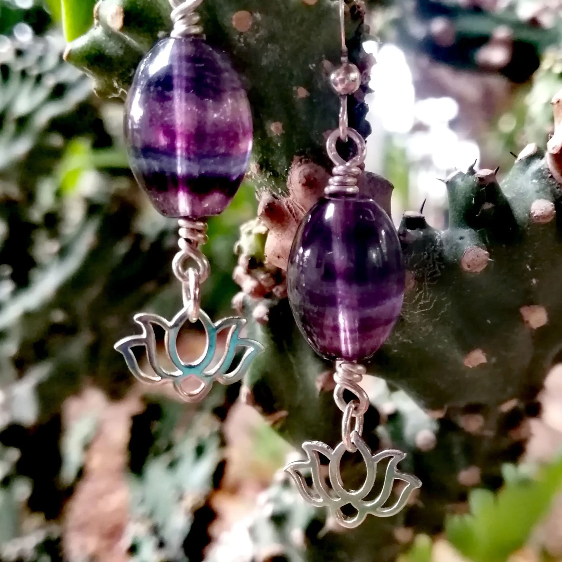 Fluorite and Lotus Earrings