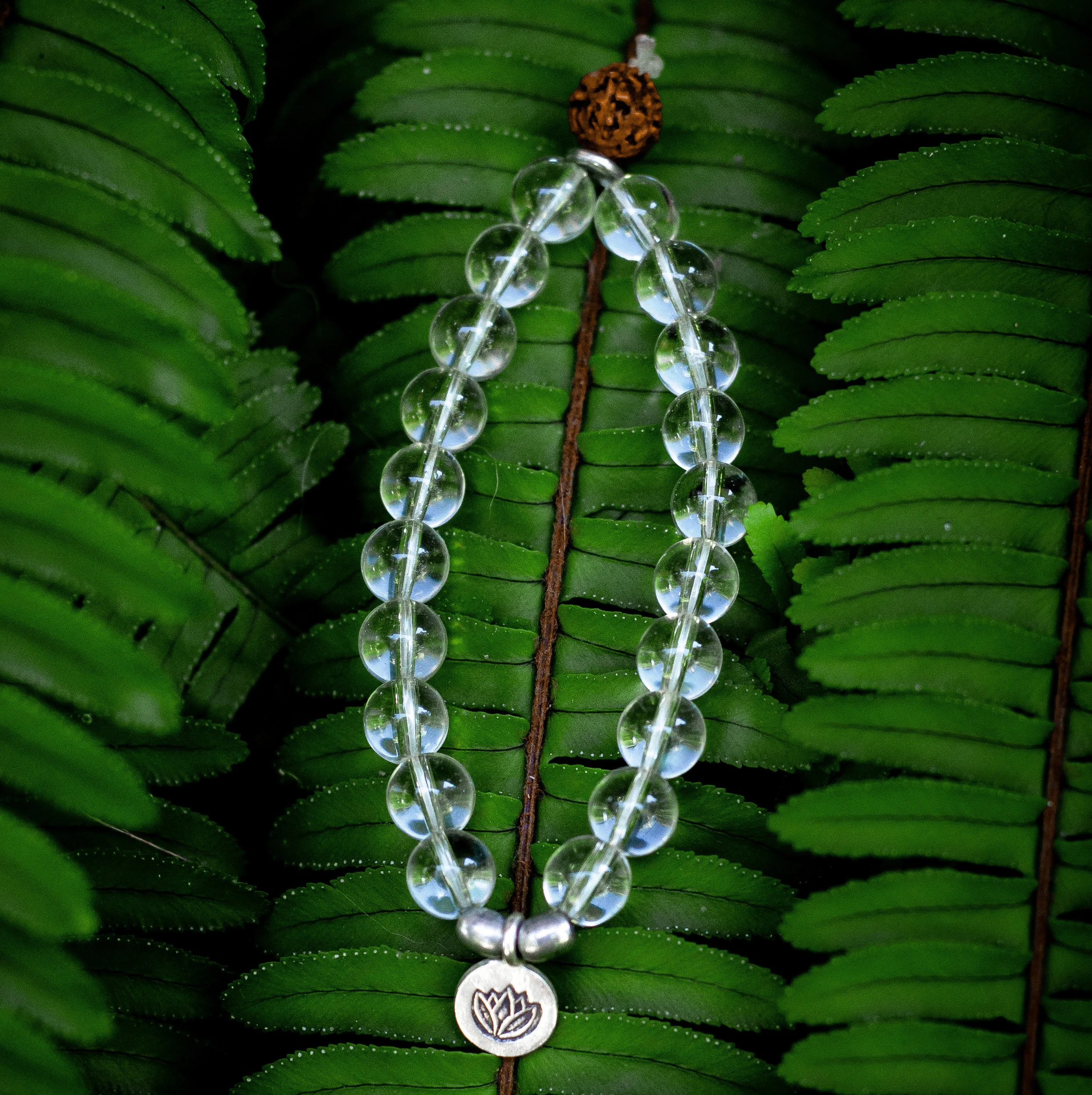 Quartz and Silver Lotus Bracelet