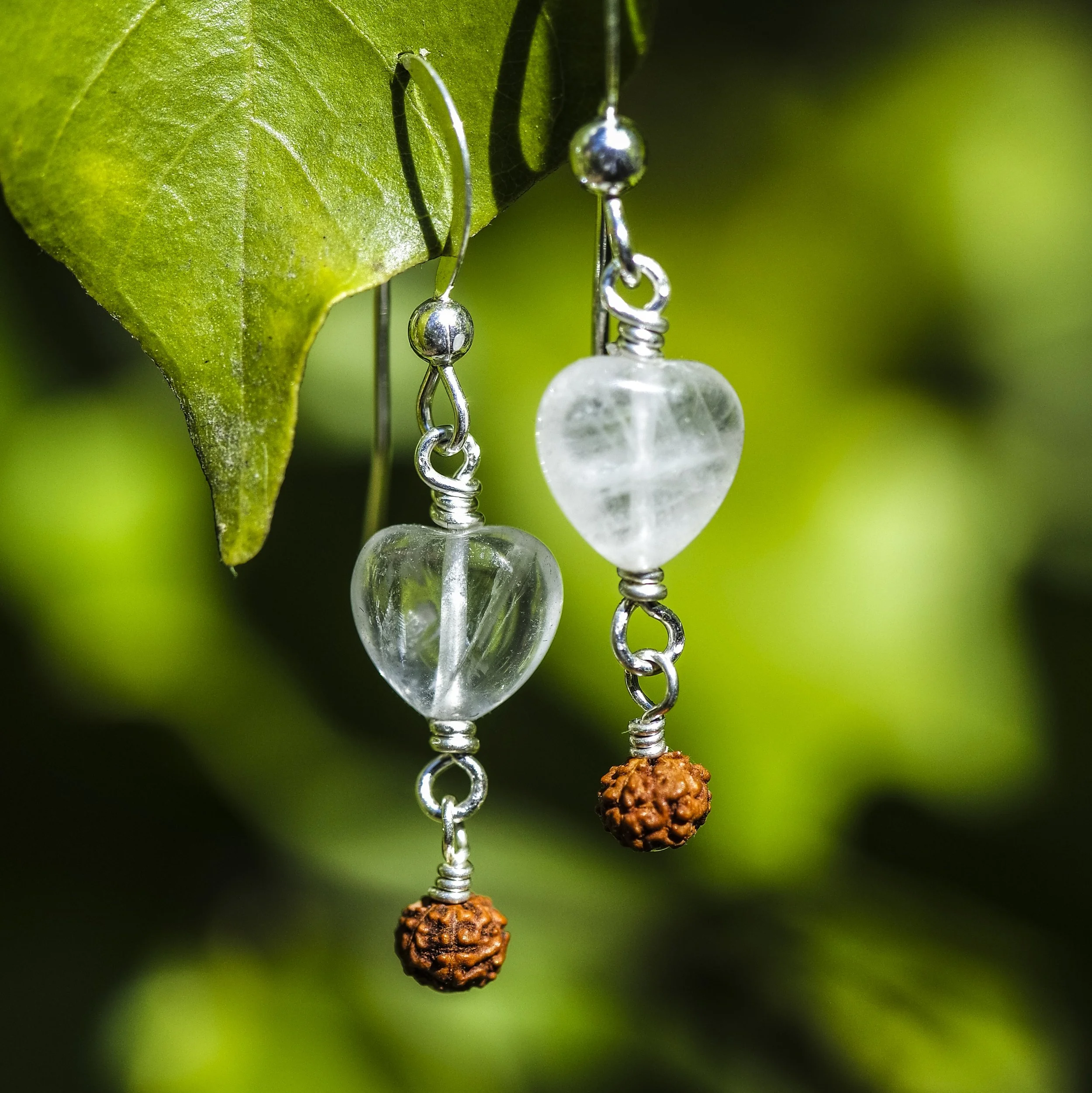 Rose Quartz and Rudraksha Earrings
