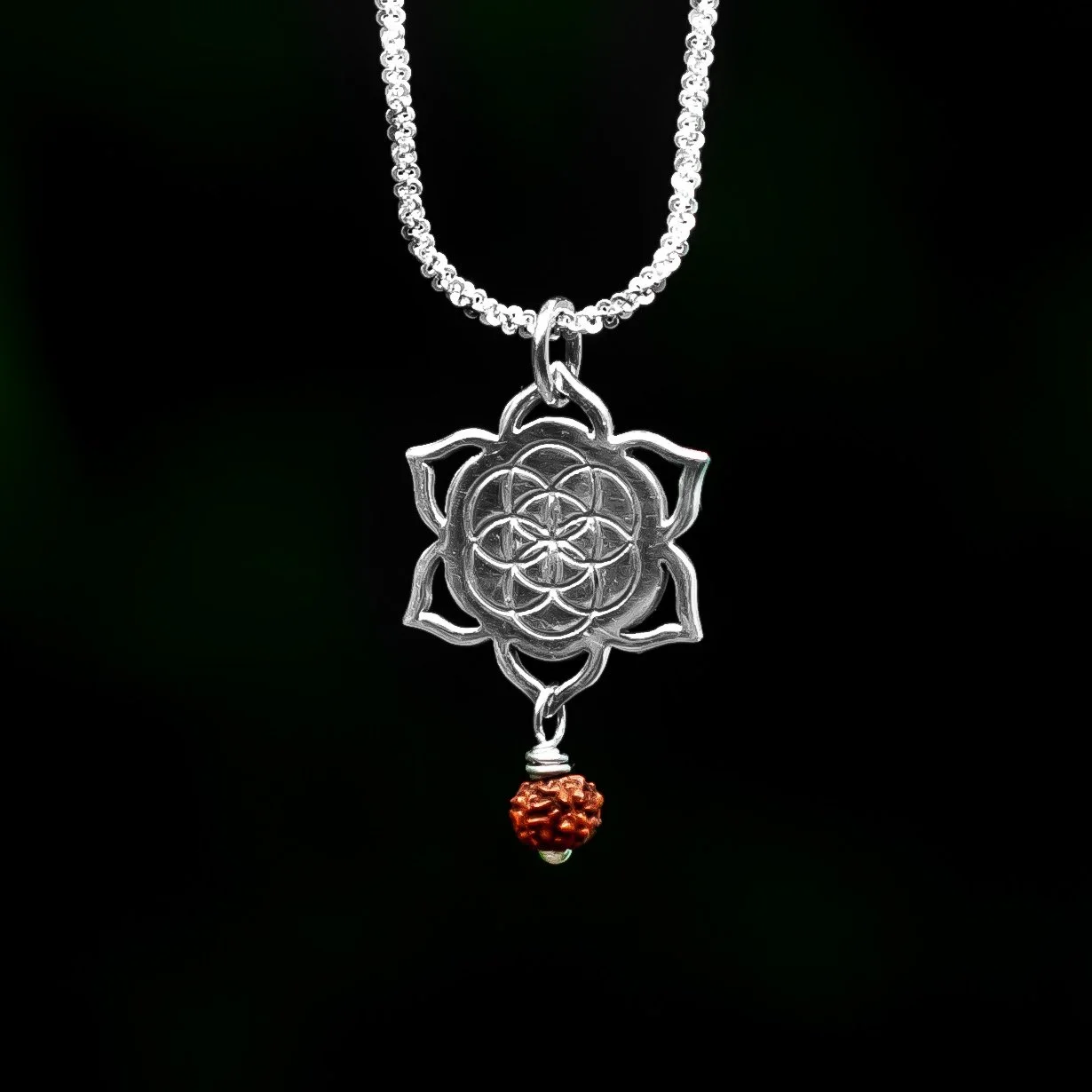 Seed of Life in Lotus with Rudraksha Charm