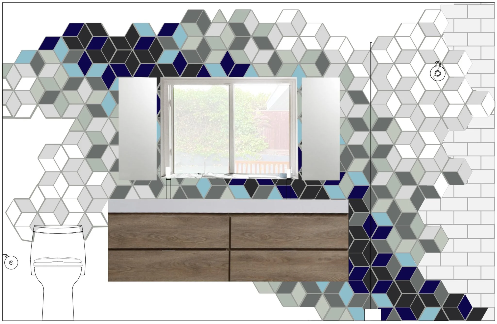 Rockridge Residence Modern Intricate Blue Gray Mosaic Tile Bathroom Design by Refined Interiors, East San Francisco Bay, CA