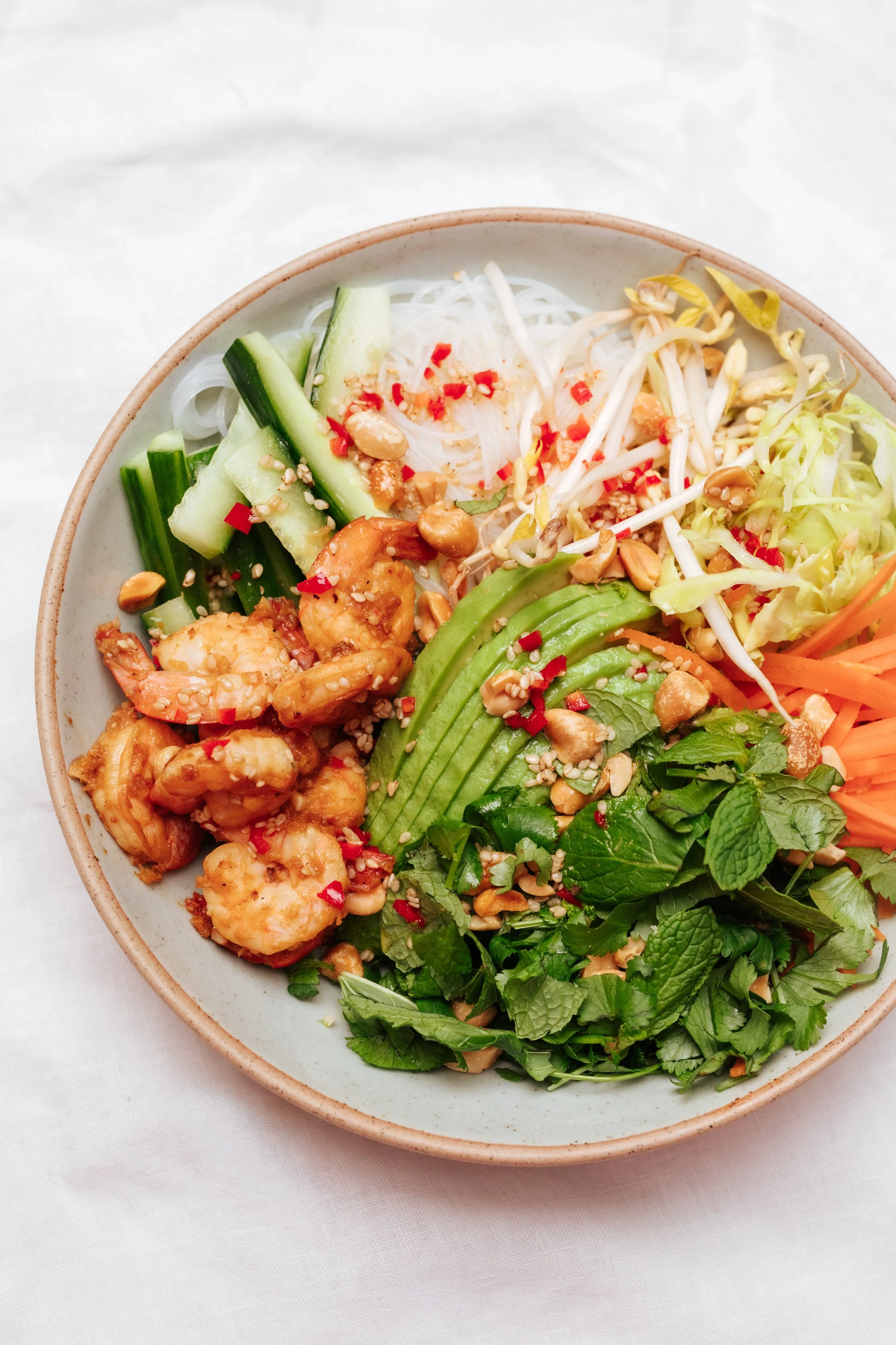 Lemongrass prawn spring roll bowl — a fresh, gluten-free dinner recipe from the Two Raw Sisters App