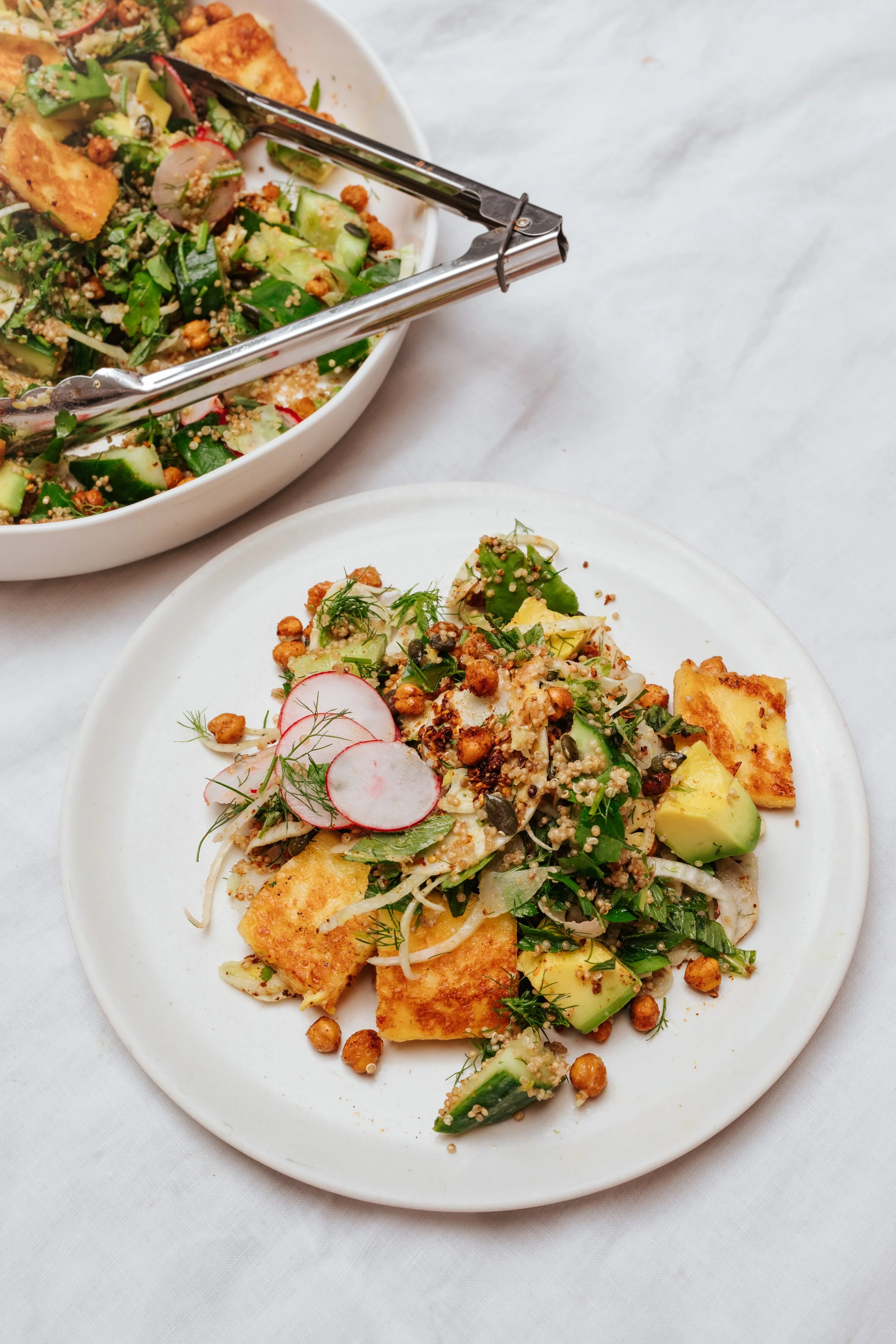Quinoa, Crispy Chickpeas + Halloumi