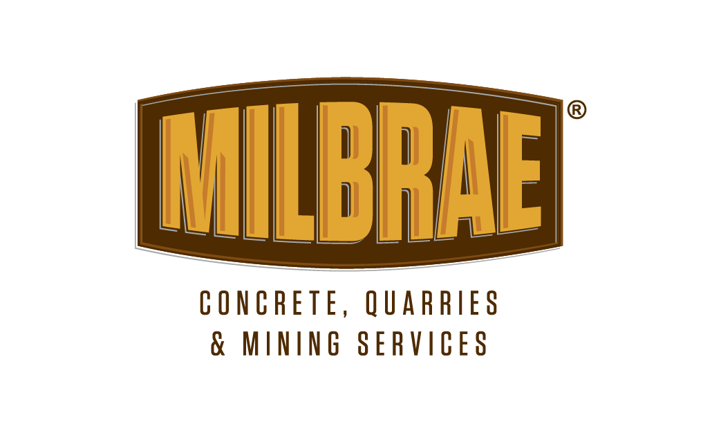 Milbrae company logo for concrete, quarries, and mining services.
