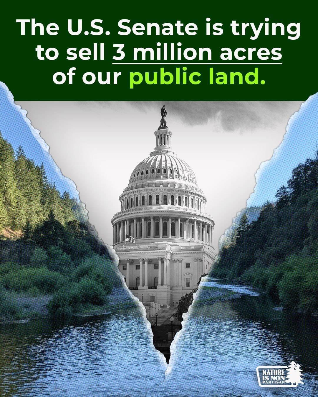 🛑 The U.S. Senate is considering selling off 3 million acres of public land. National polls show that 75% of people oppose permanently selling public lands to pay for development. 
Let&rsquo;s be clear: these lands belong to all of us &mdash; not po