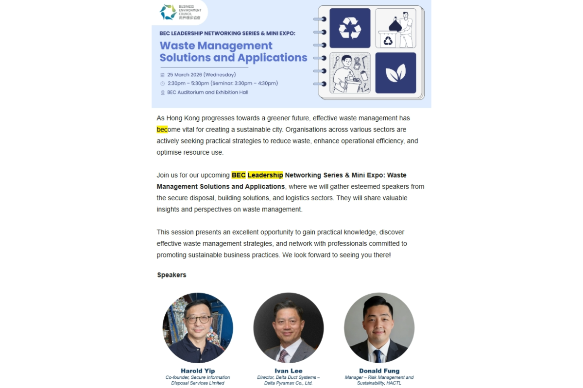 BEC Leadership Networking Series: Waste Management Solutions and Applications