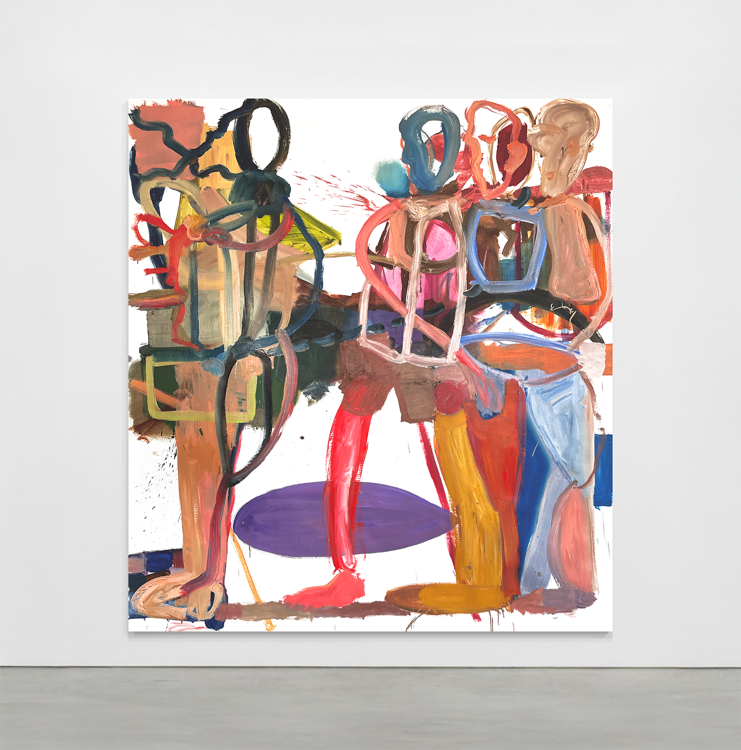 There aint room in this bed for four of us.
Oil on linen.
173cm x 183cm
2025.