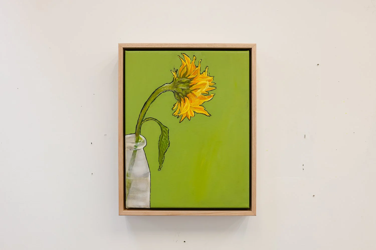 sunflower in milk bottle 45x52cm oil on poly cotton canvas $490